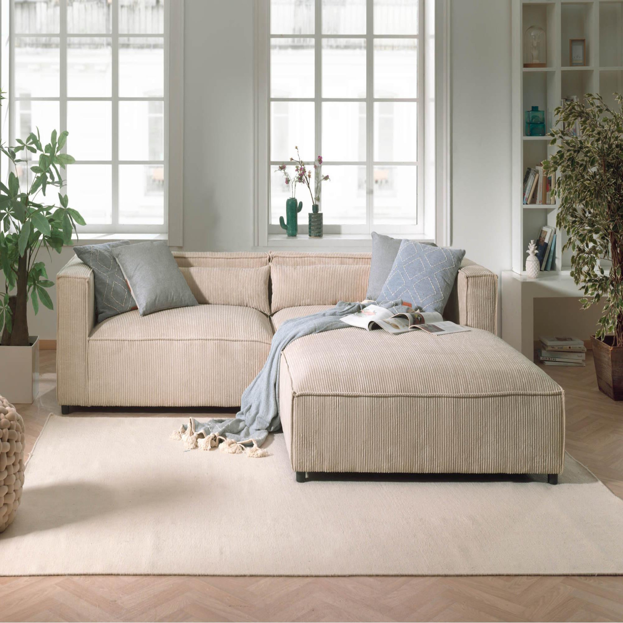 Voir la diapositive 3 : BEST MOBILIER Ela - canapé d'angle droit 4 places - en velours côtelé - style contemporain