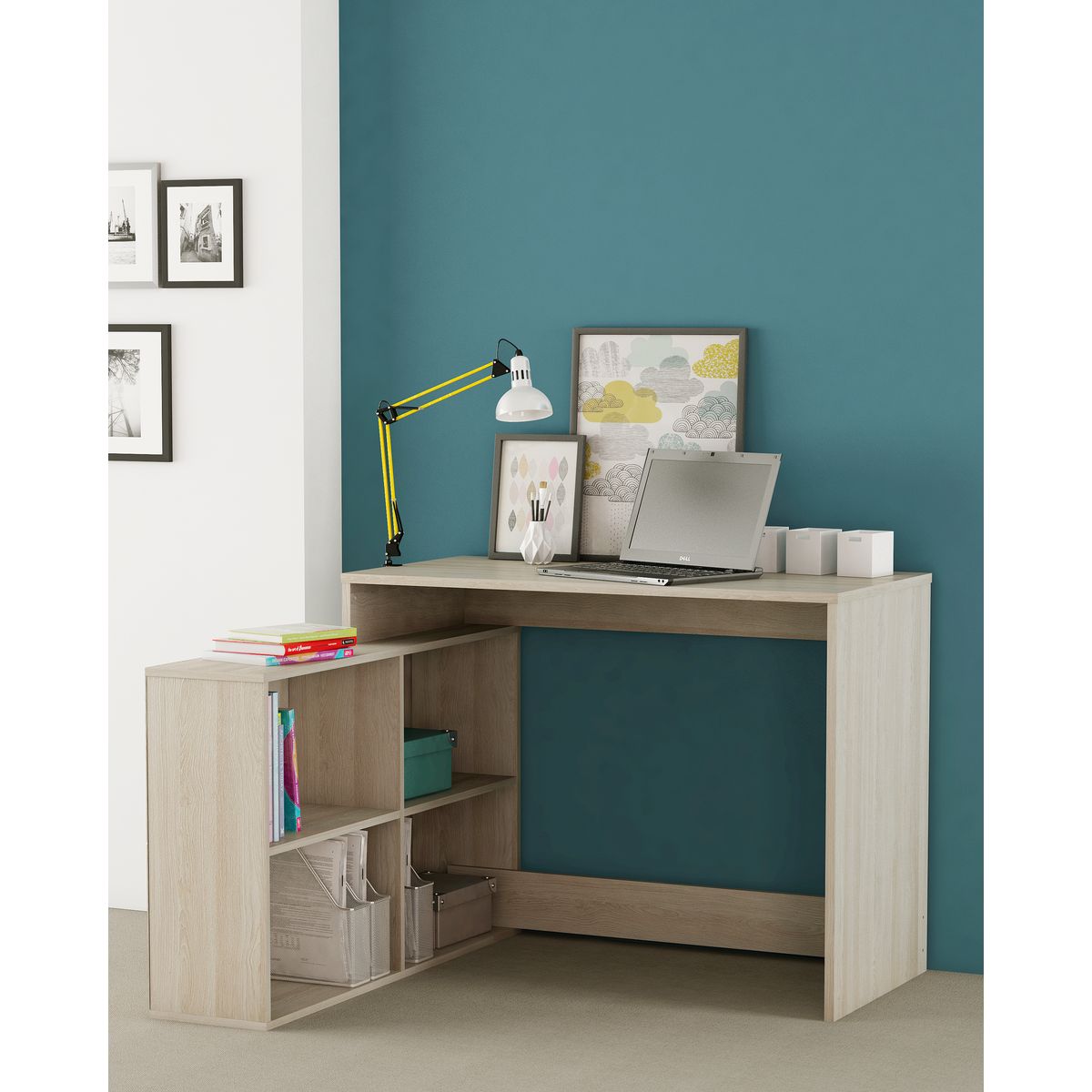 Bureau d'angle droit ou gauche avec rangements L112cm MAX