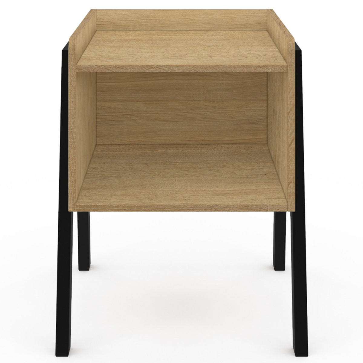 ID MARKET Lot de 2 tables de chevets DALAT 1 niche bois et pieds métal noir design industriel