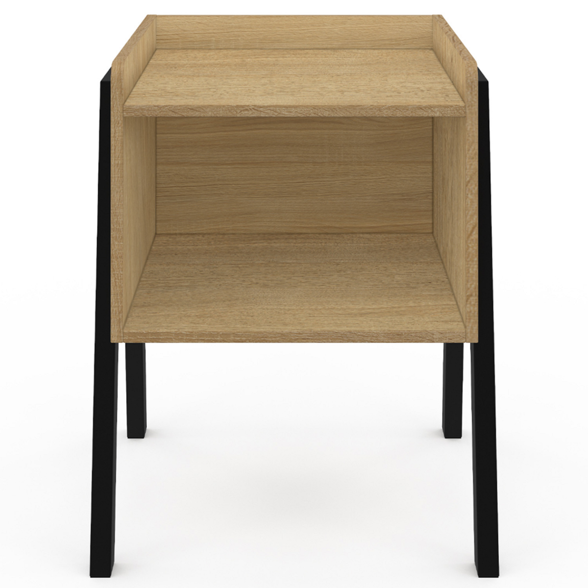 ID MARKET Lot de 2 tables de chevets DALAT 1 niche bois et pieds métal noir design industriel