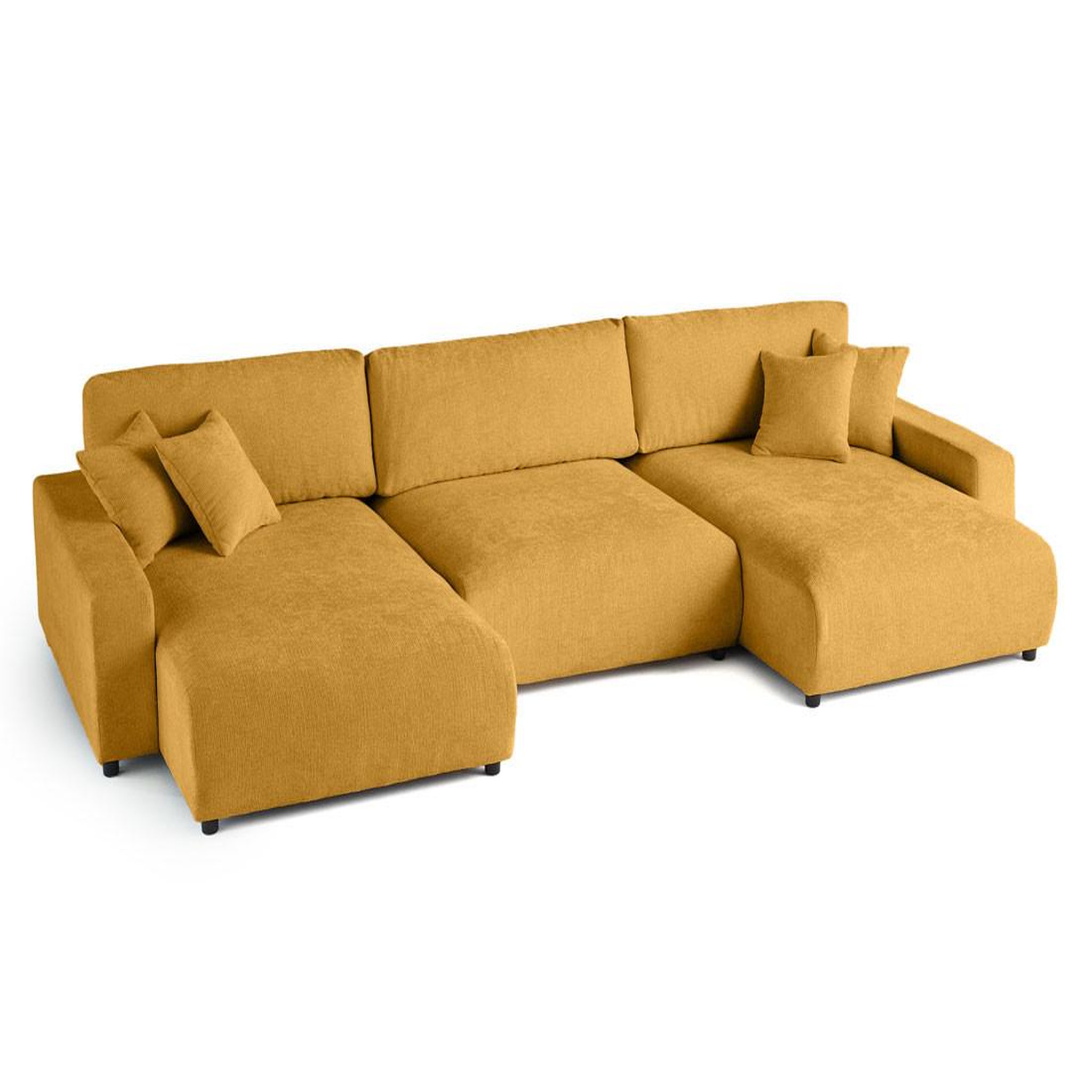 Voir la diapositive 2 : BEST MOBILIER Pivoine - canapé panoramique en u - 7 places - convertible avec coffre - en velours texturé