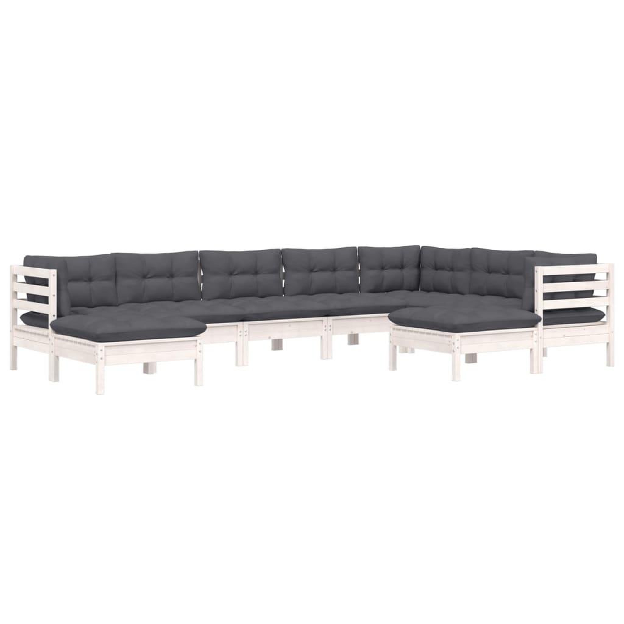 Voir la diapositive 3 : VIDAXL Salon de jardin 9 pcs avec coussins blanc bois de pin massif