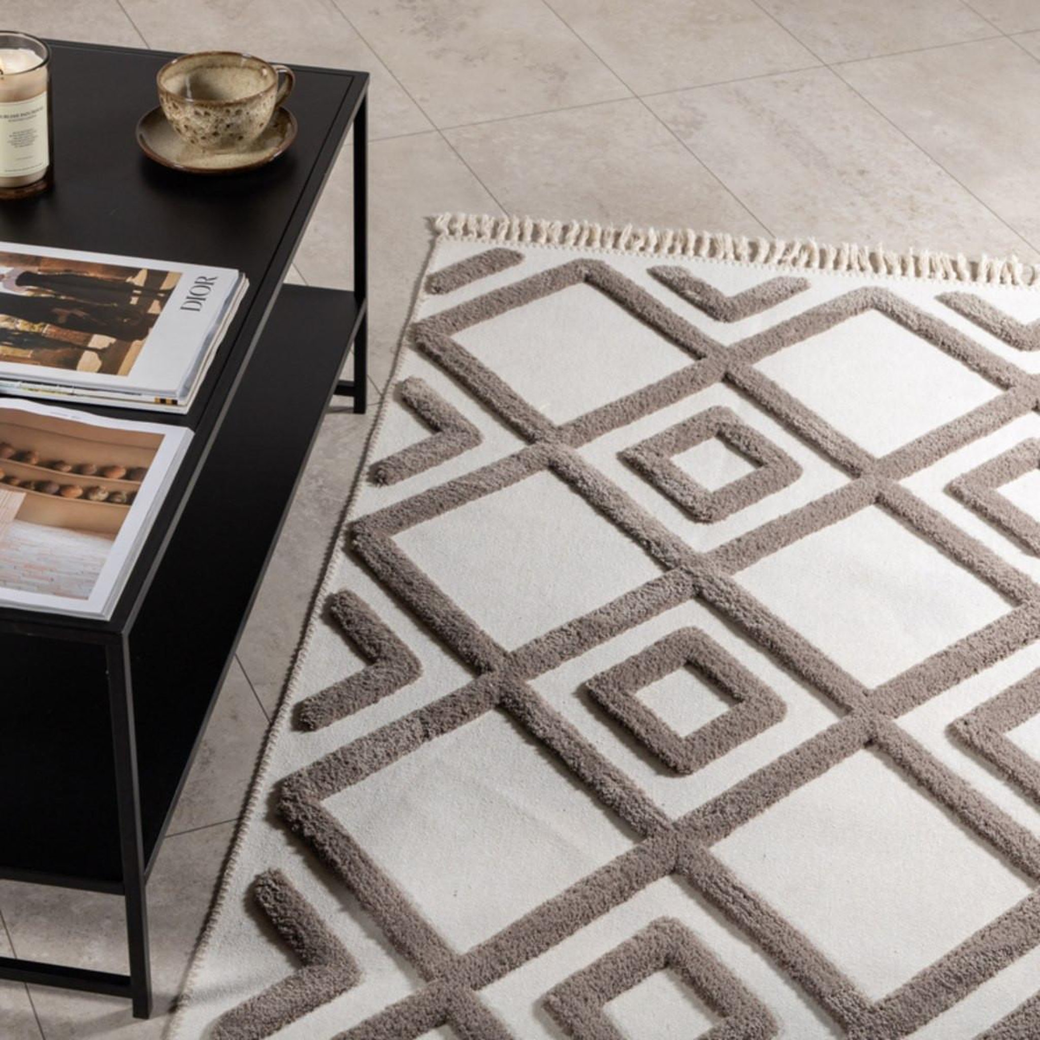 Voir la diapositive 3 : Paris Prix Tapis design avec franges  towa  160x230cm marron
