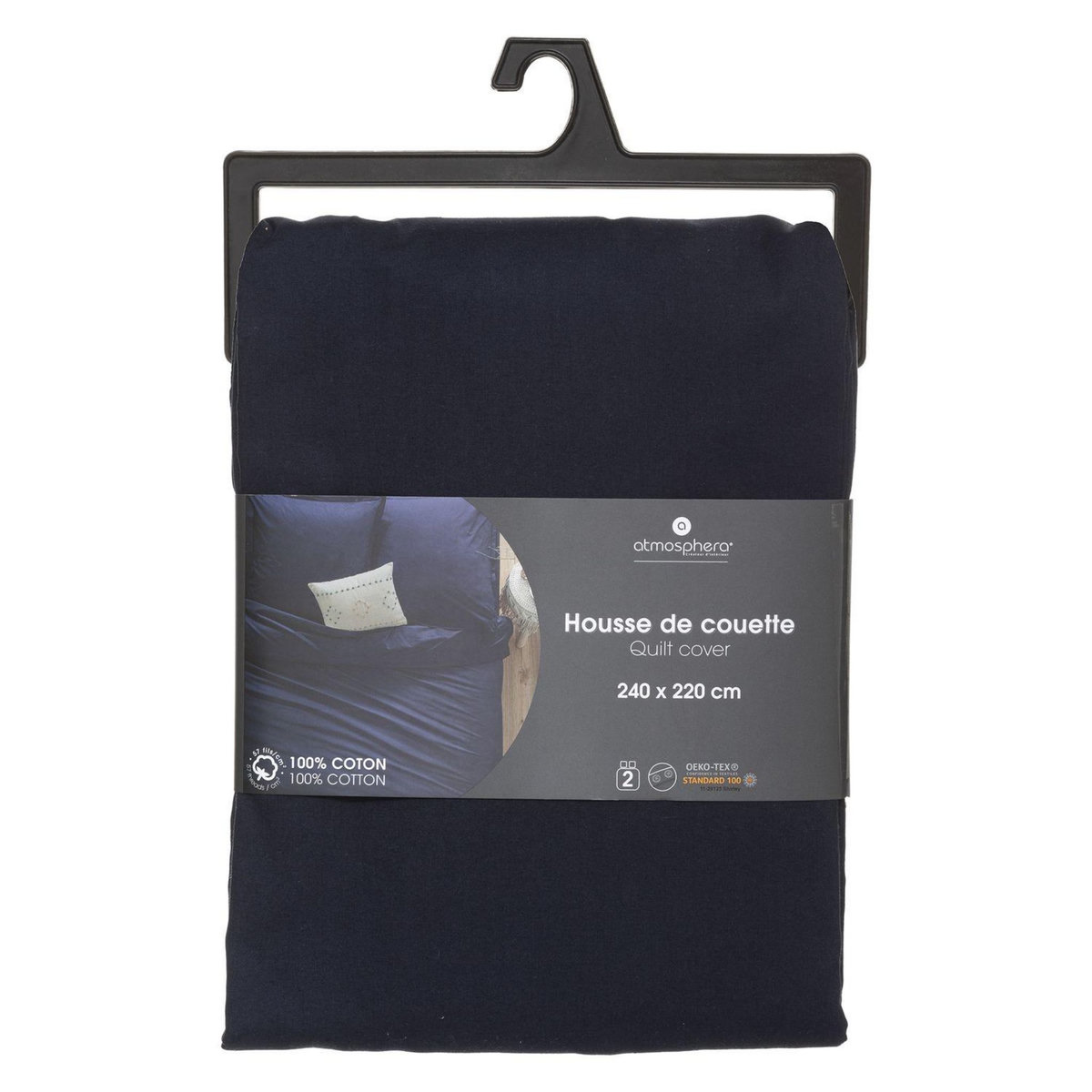 ATMOSPHERA Housse de couette 2 places en coton fermeture boutons