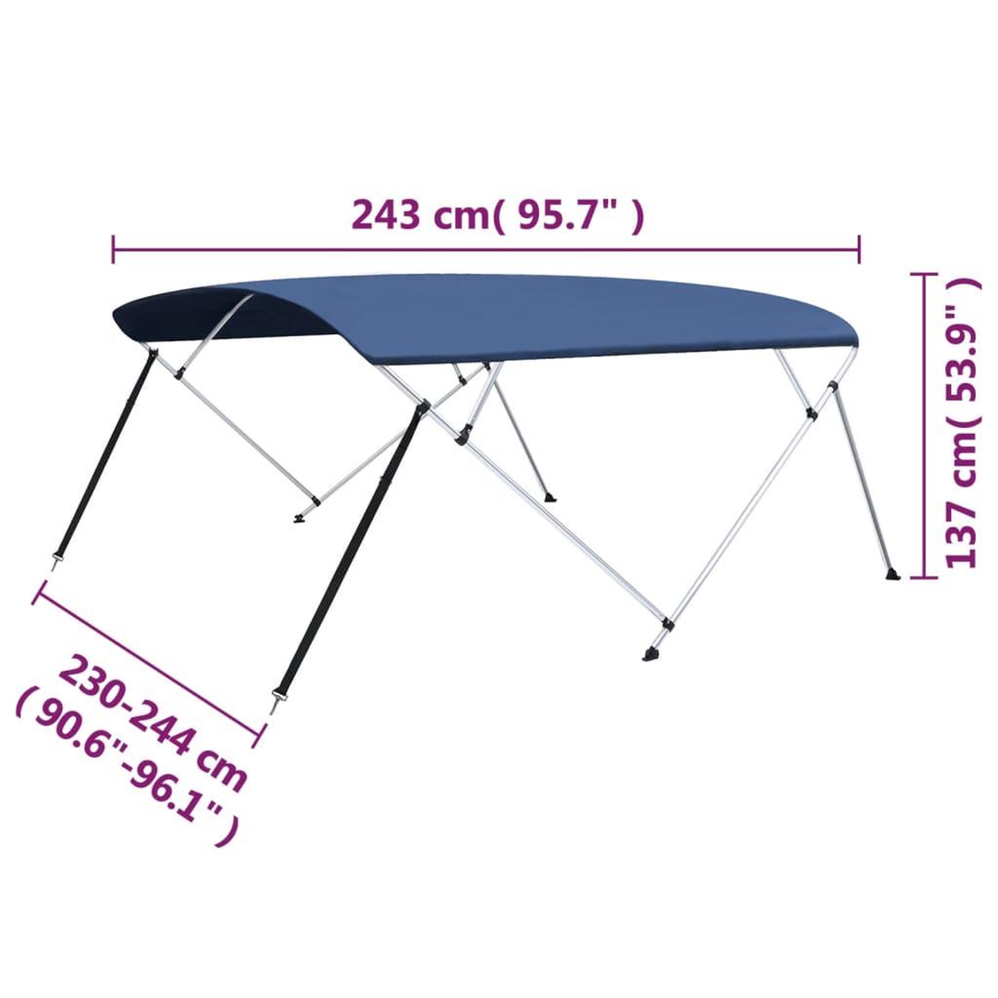 Voir la diapositive 6 : VIDAXL Auvent bimini a 4 arceaux Bleu marine 243x(230-244)x137 cm