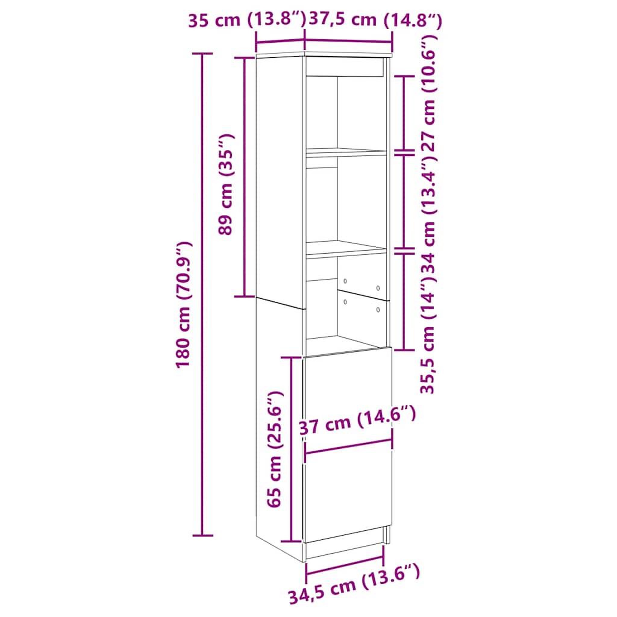 Voir la diapositive 6 : VIDAXL Buffet haut chene fume 37,5x35x180 cm bois d'ingenierie