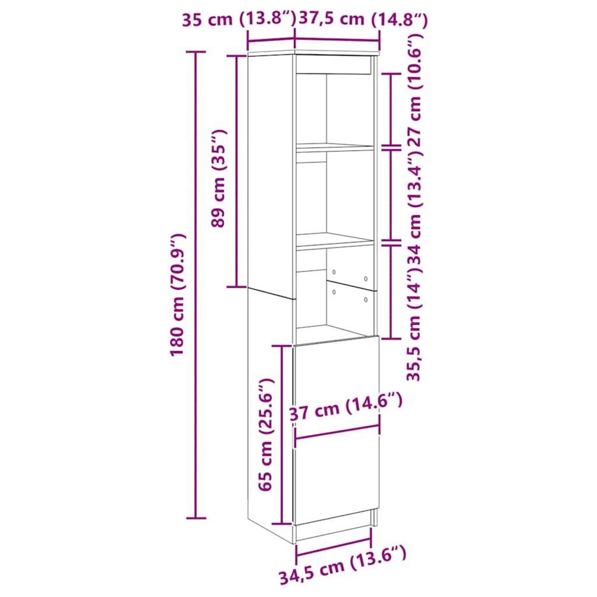 VIDAXL Buffet haut chene fume 37,5x35x180 cm bois d'ingenierie