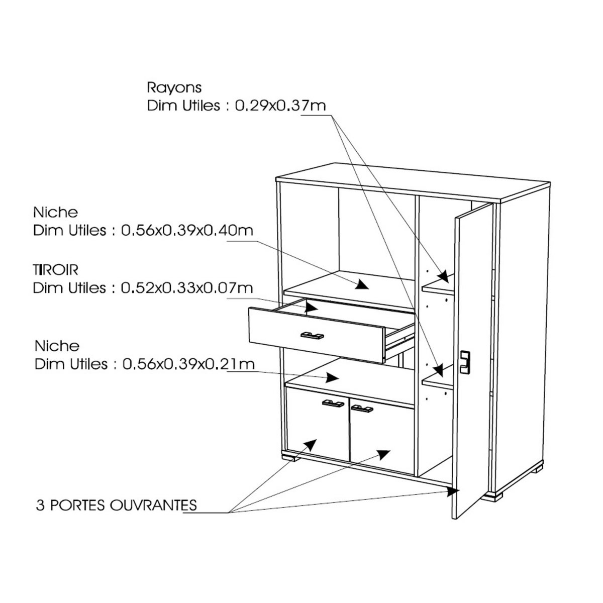 Meuble de rangement de cuisine compact 3 portes 1 tiroir CEREMONIE