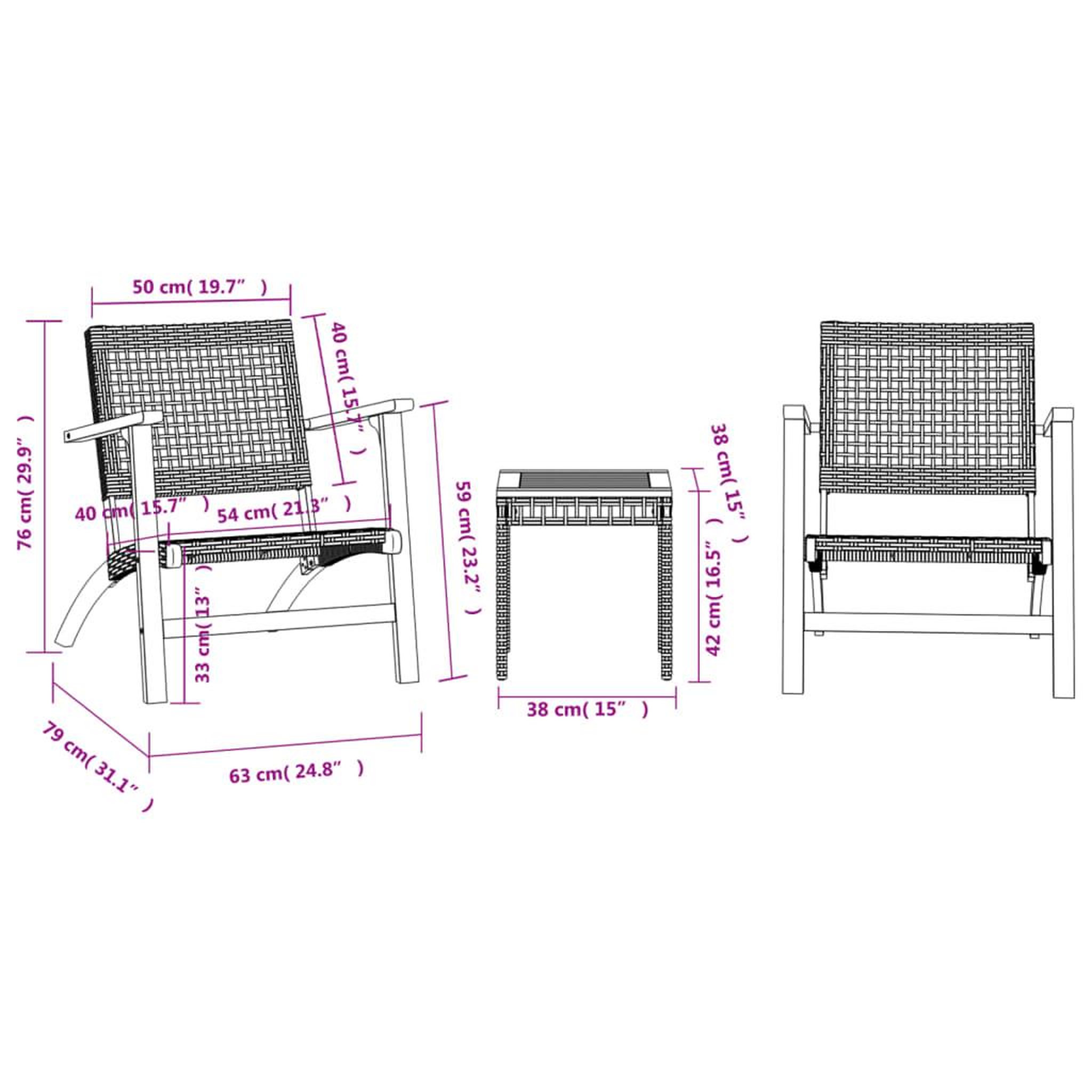 Voir la diapositive 6 : VIDAXL Ensemble de bistro 3 pcs beige resine tressee et bois d'acacia