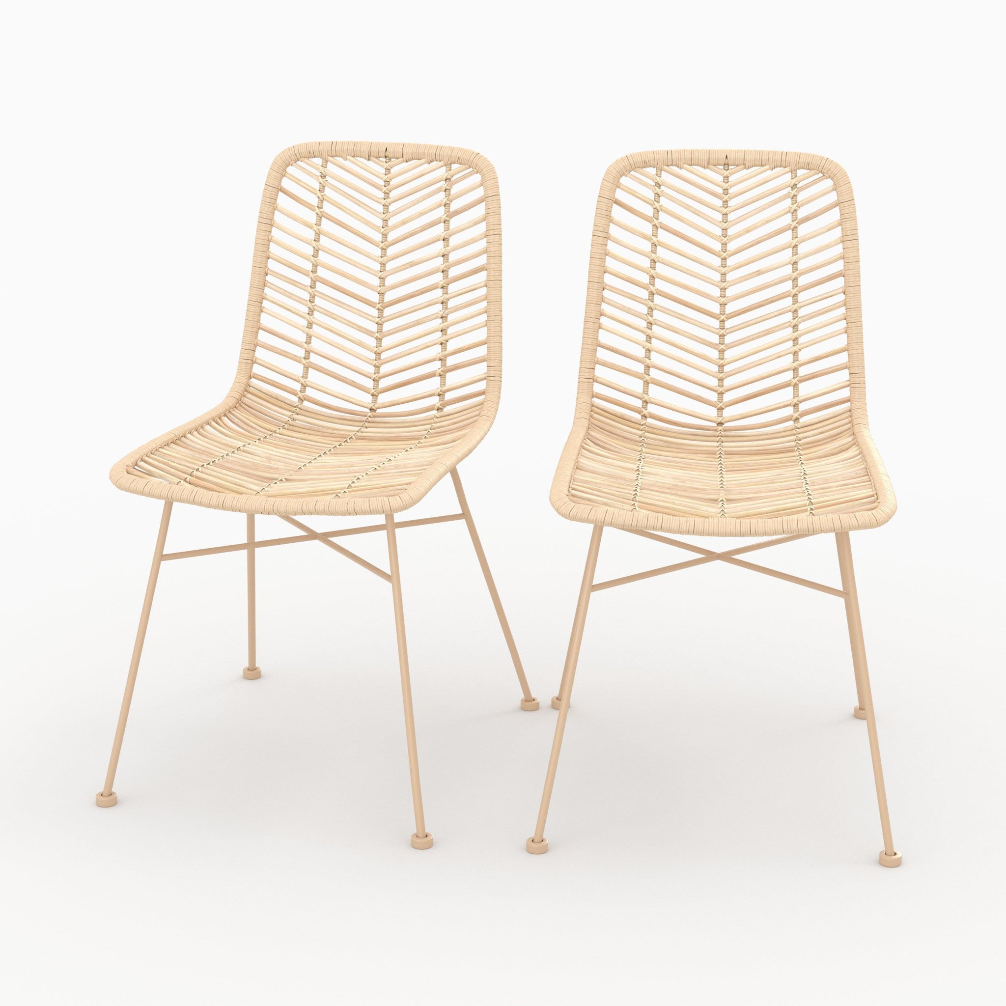 MAISON PAVANE Lot de 2 chaises en rotin naturel et pieds beiges-tamara