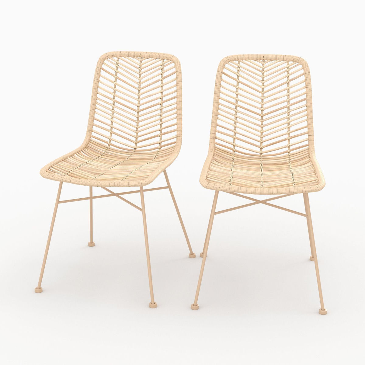 MAISON PAVANE Lot de 2 chaises en rotin naturel et pieds beiges-Tamara