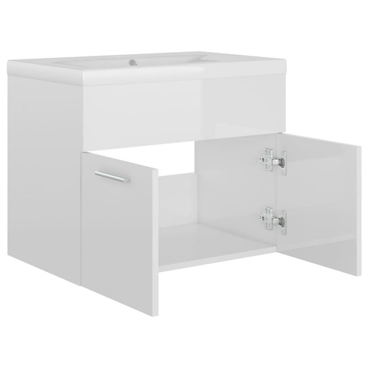 VIDAXL Armoire d'evier avec lavabo integre Blanc brillant Agglomere