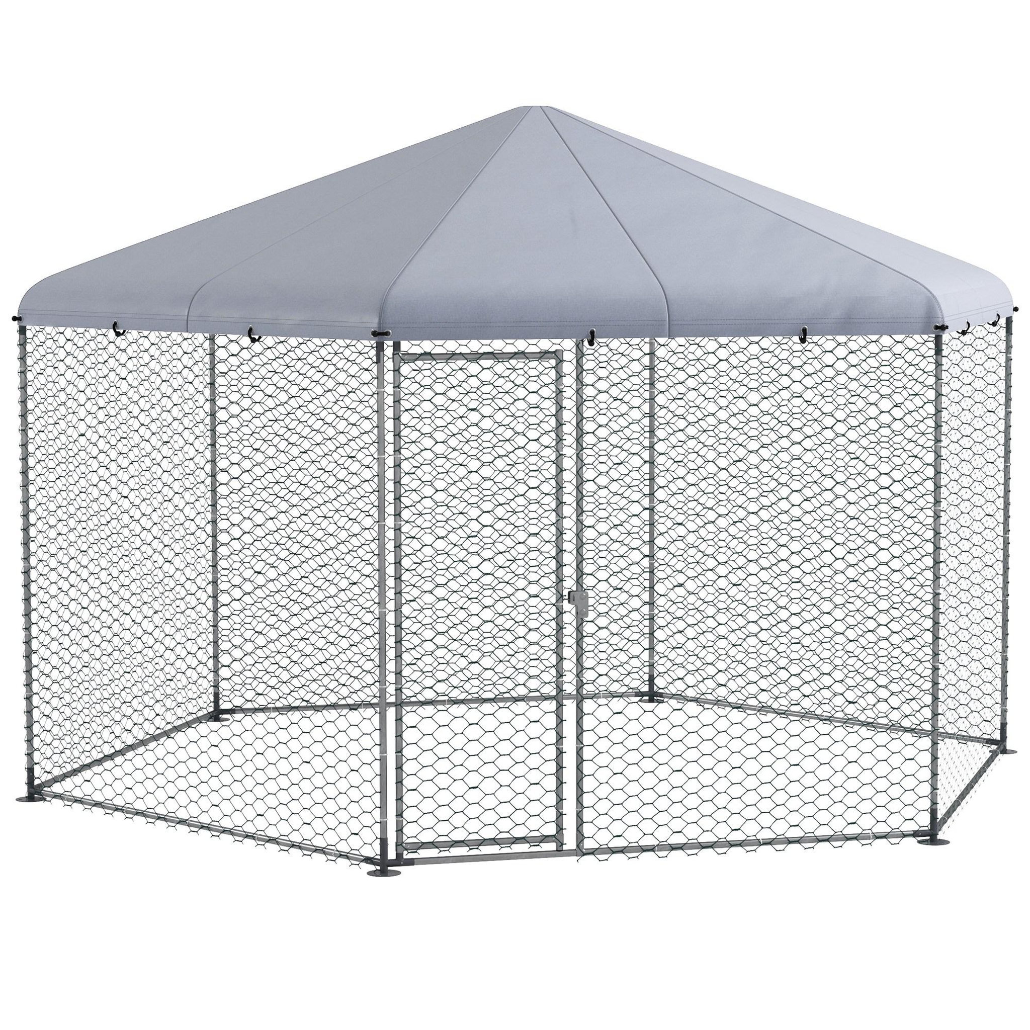 PAWHUT Enclos poulailler chenil 10 m² - parc grillagé dim. 4L x 3,46l x 2,63H m - entièrement couvert - acier oxford gris
