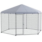 PAWHUT Enclos poulailler chenil 10 m² - parc grillagé dim. 4L x 3,46l x 2,63H m - entièrement couvert - acier oxford gris