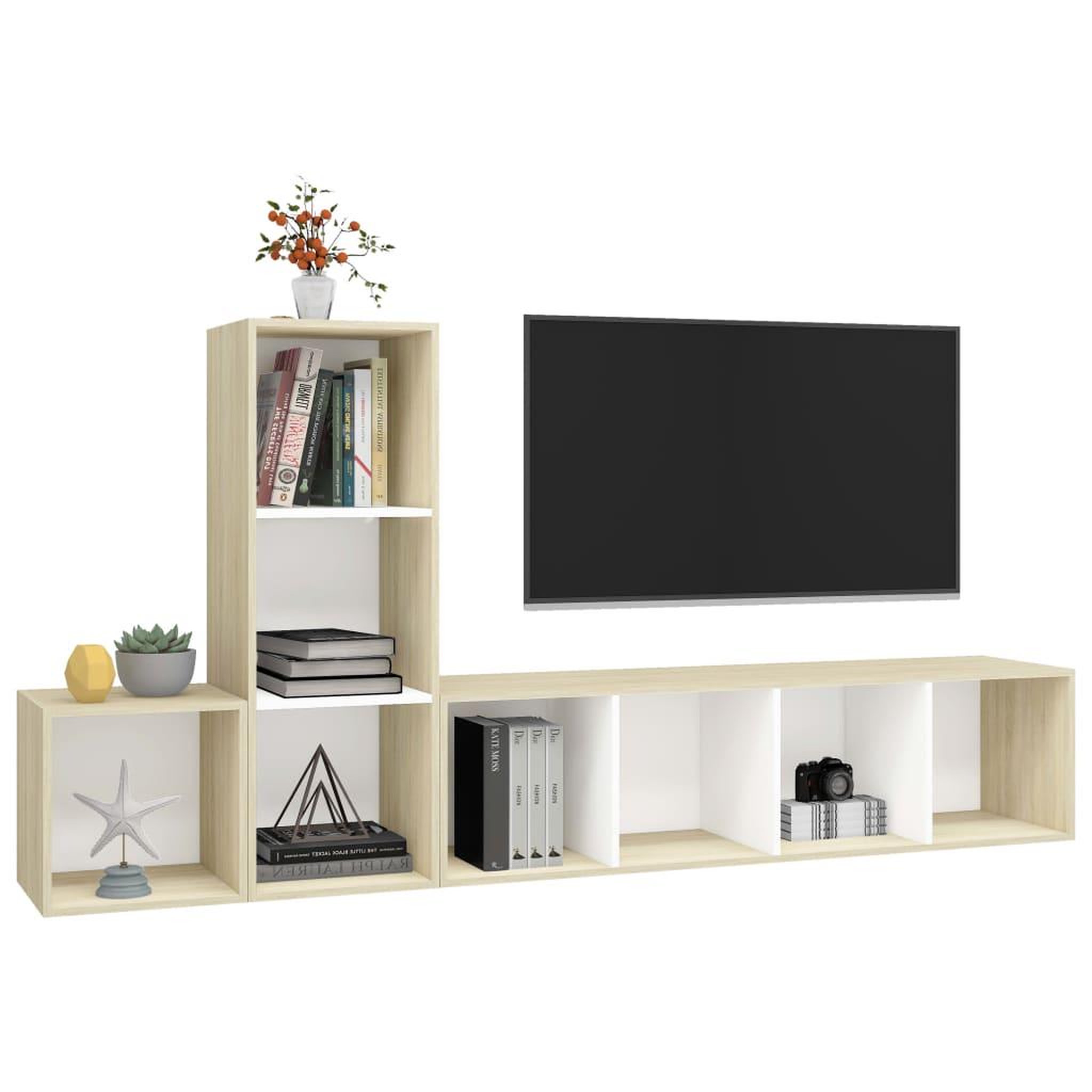 Voir la diapositive 3 : VIDAXL Ensemble de meubles TV 3pcs Blanc chene sonoma Bois ingenierie