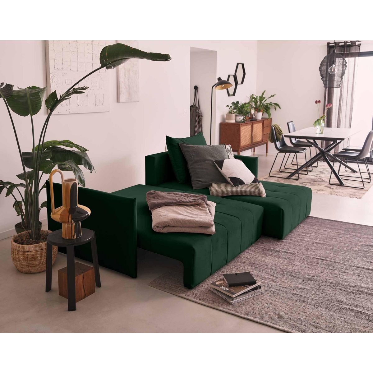 BEST MOBILIER Petra - canapé d'angle réversible - convertible avec coffre - 4 places - en velours