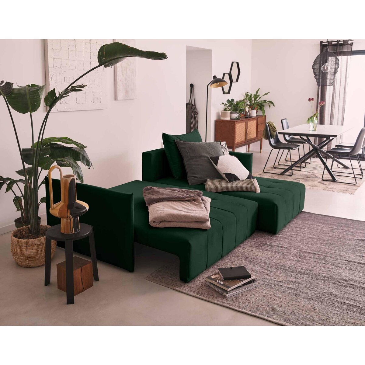 BEST MOBILIER Petra - canapé d'angle réversible - convertible avec coffre - 4 places - en velours