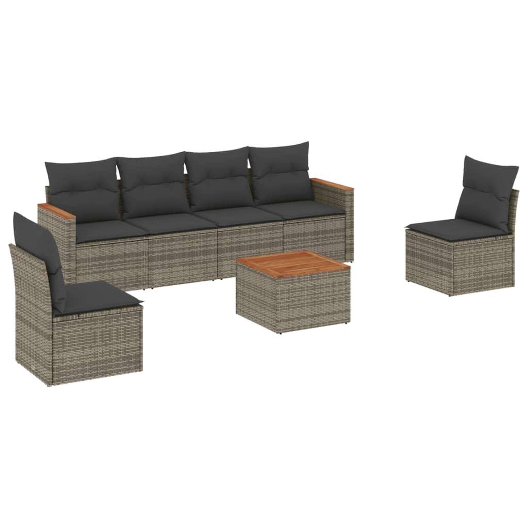 Voir la diapositive 2 : VIDAXL Salon de jardin avec coussins 7 pcs gris resine tressee