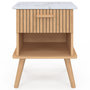 Voir la diapositive 3 : ID MARKET Lot de 2 tables de chevet JULIETTE plateau effet marbre 1 tiroir avec niche lattes tasseau bois