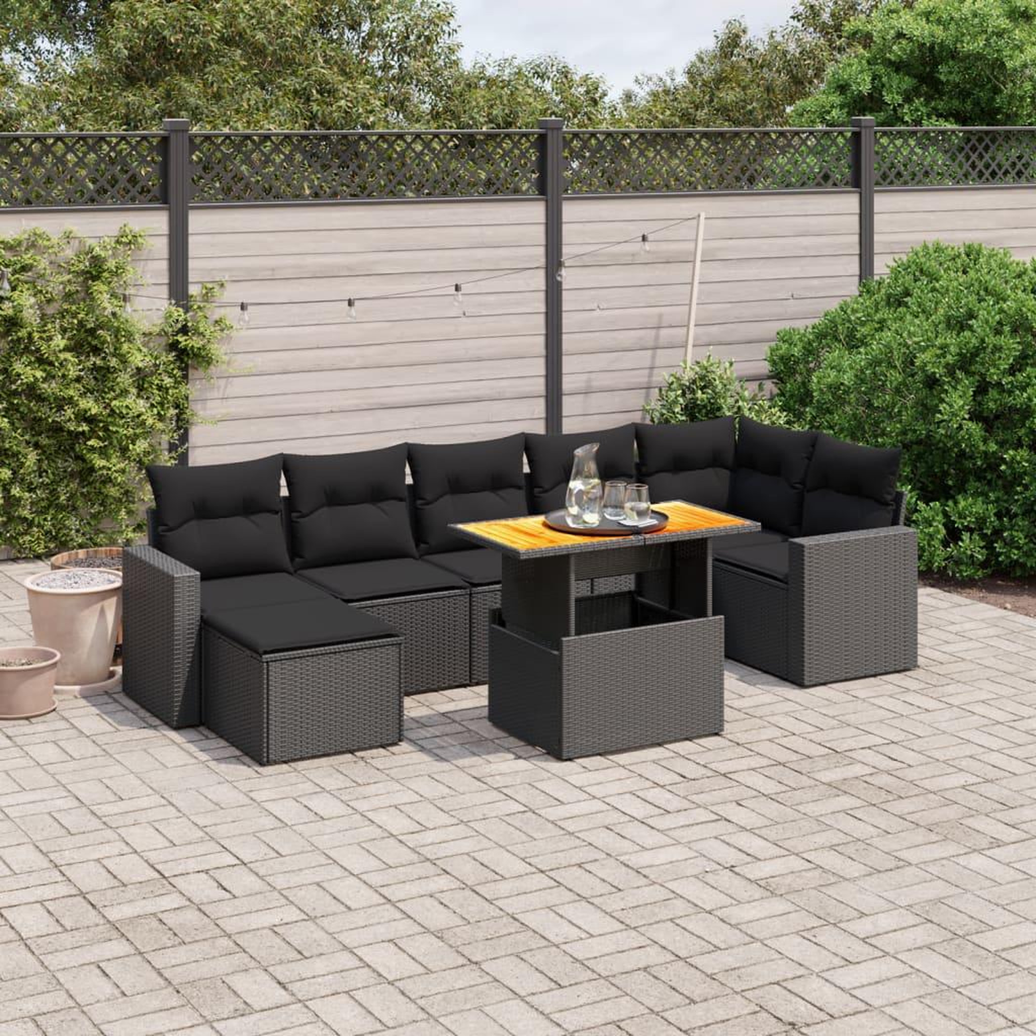 VIDAXL Salon de jardin 8 pcs avec coussins noir resine tressee