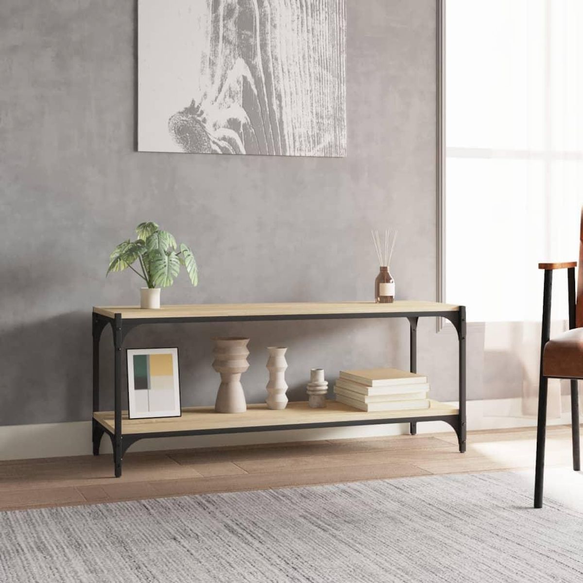 VIDAXL Meuble TV Chene sonoma 100x33x41 cm Bois d'ingenierie et acier