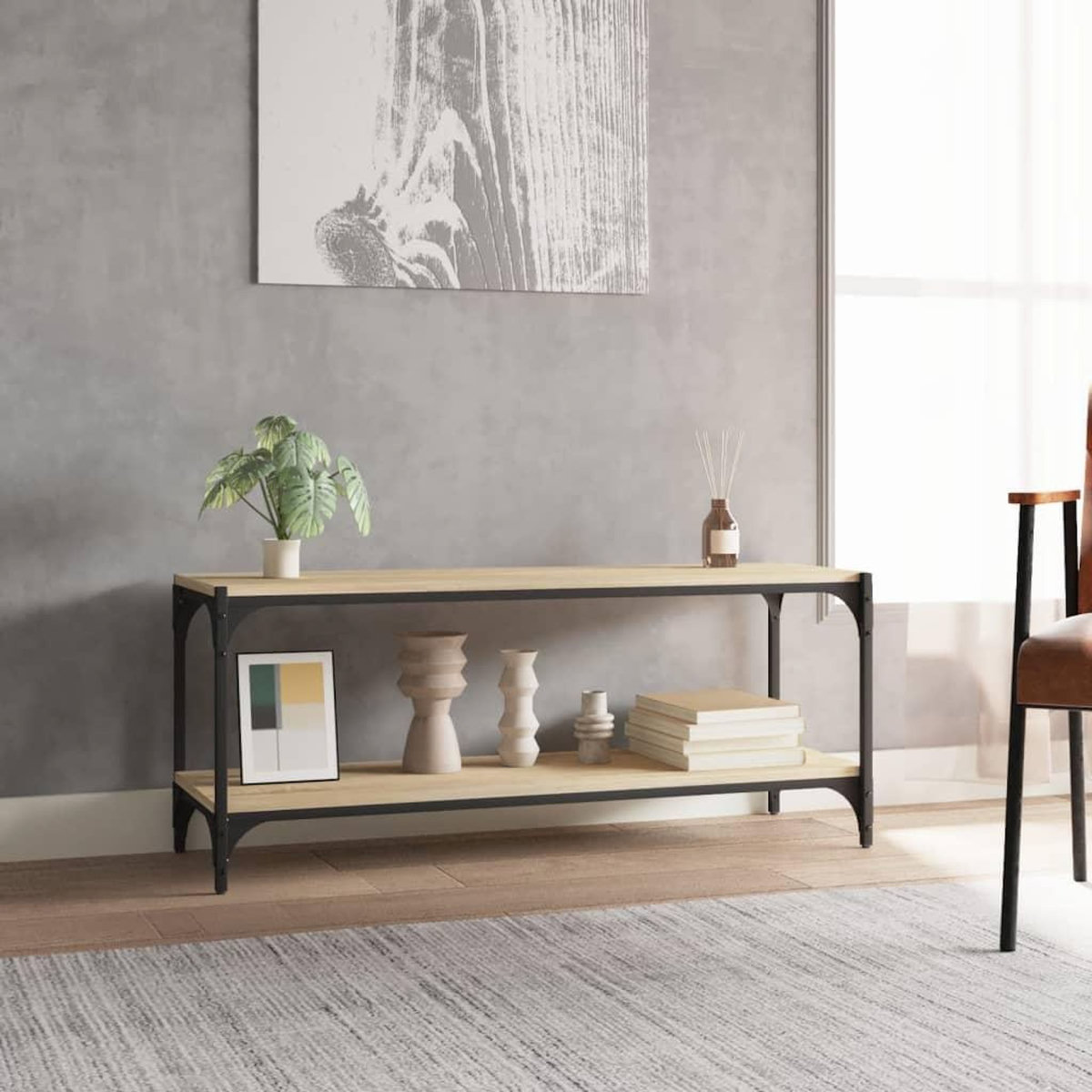 VIDAXL Meuble TV Chene sonoma 100x33x41 cm Bois d'ingenierie et acier