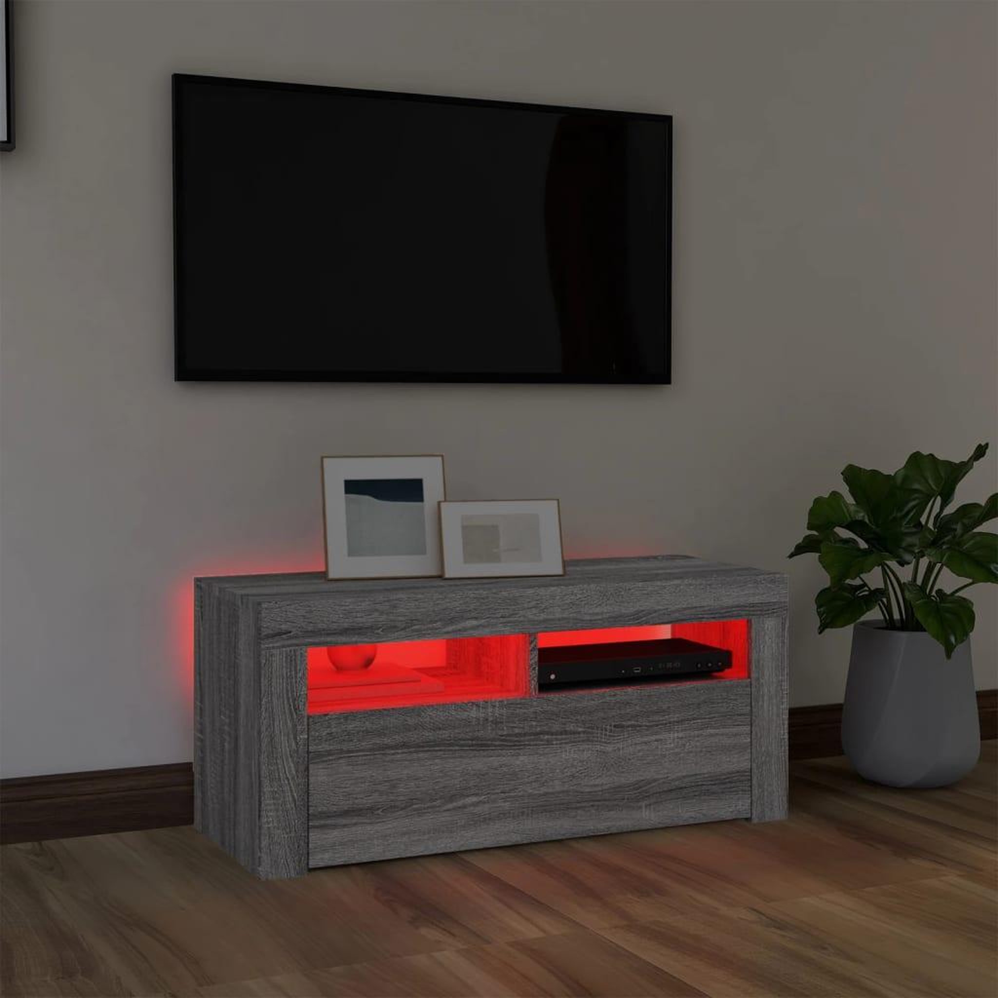 Voir la diapositive 5 : VIDAXL Meuble TV avec lumieres LED Sonoma gris 90x35x40 cm