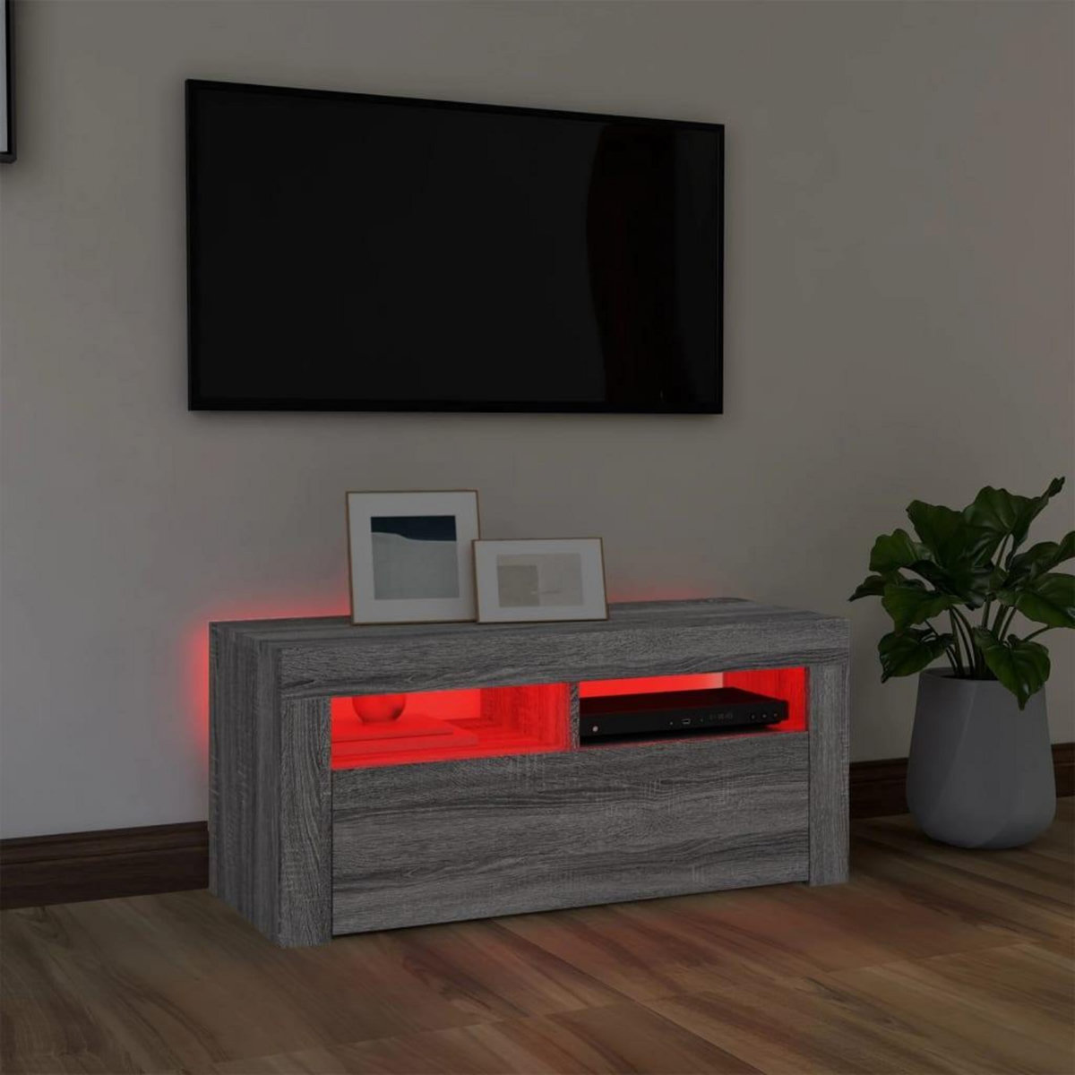 VIDAXL Meuble TV avec lumieres LED Sonoma gris 90x35x40 cm