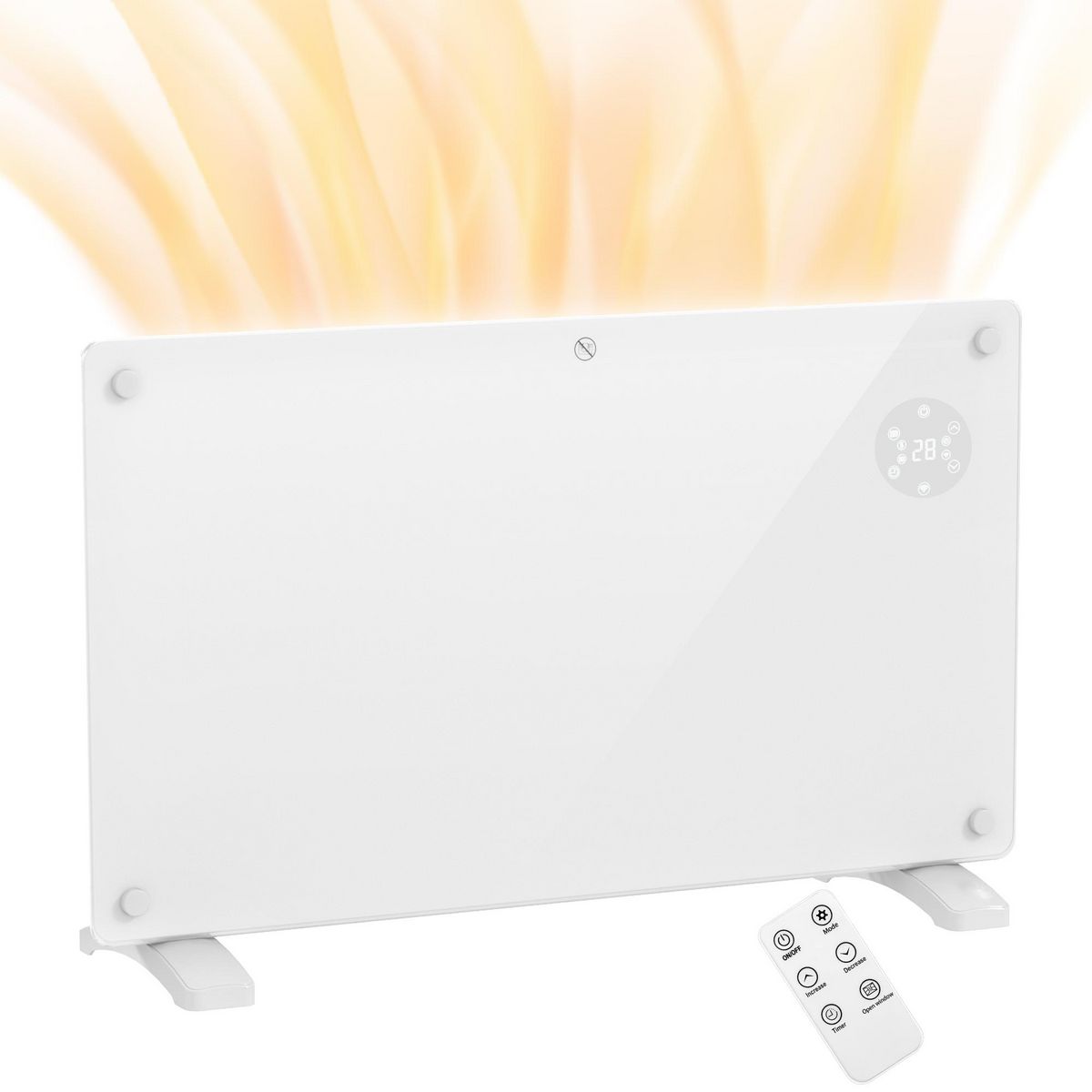 HOMCOM Radiateur à convection 1500W mural autoportant - affichage LED, timer 24h, thermostat, télécommande - verre blanc