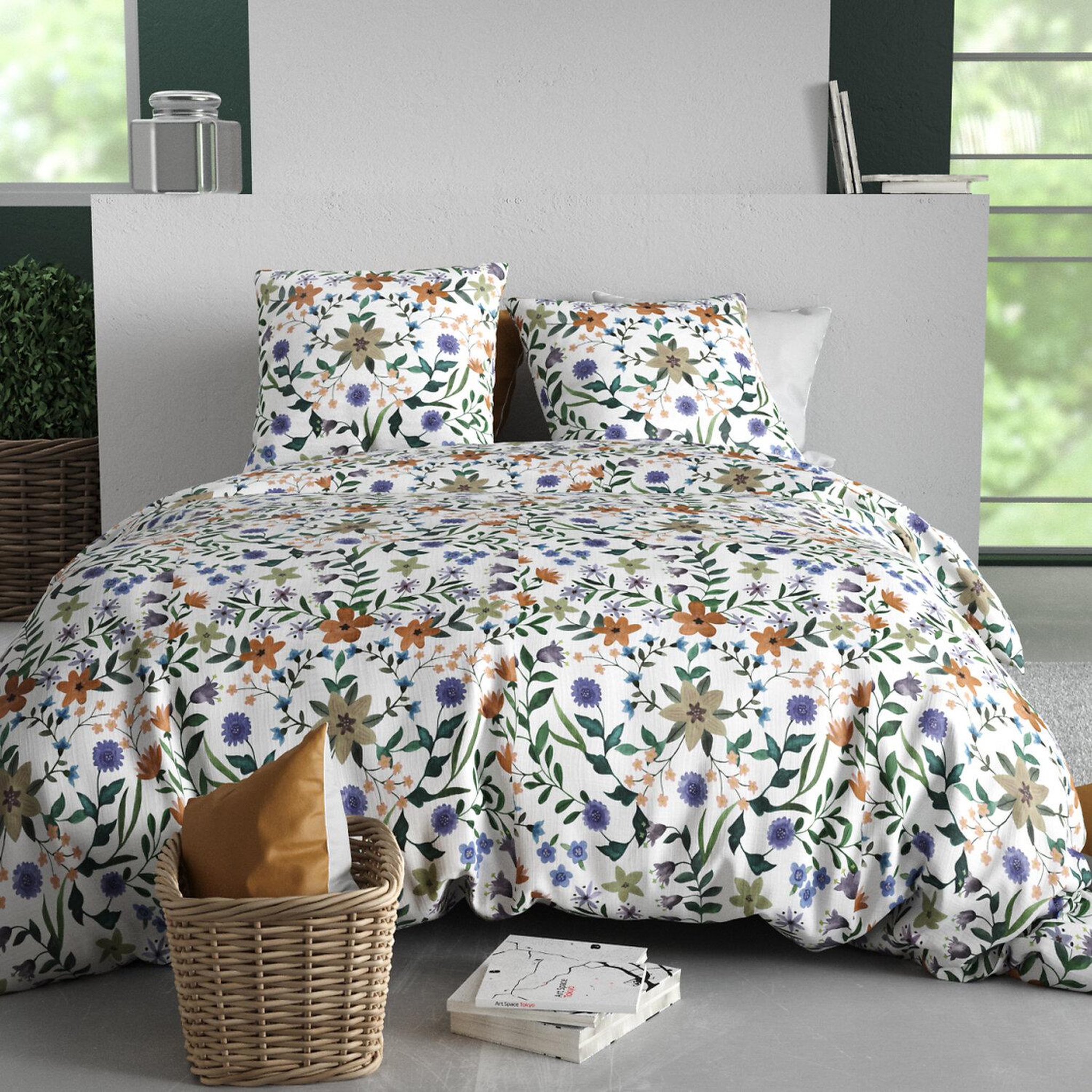 Voir la diapositive 1 : ATELIER DU COTON Parure housse de couette imprimée 100% coton 57fils veitchs