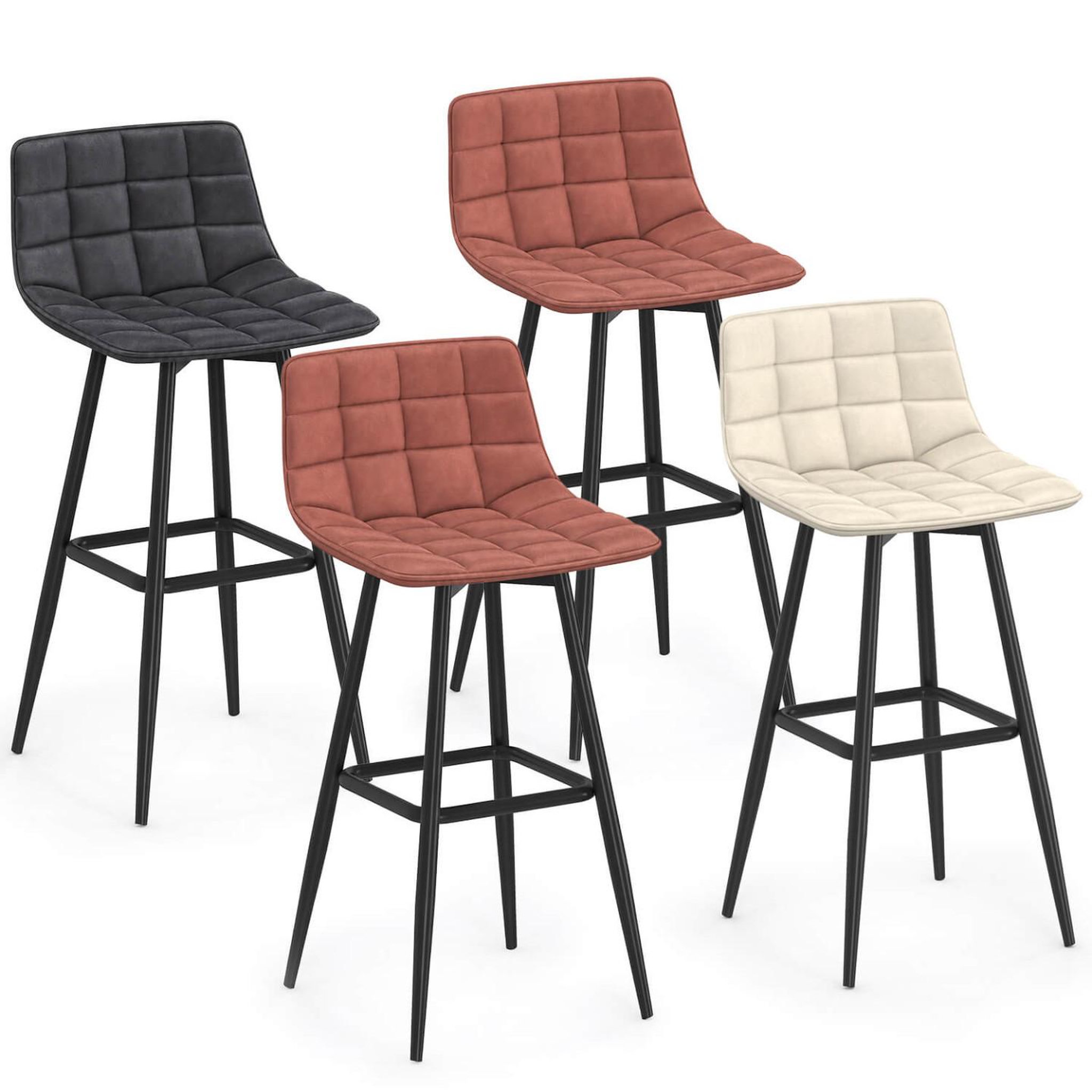 ID MARKET Lot de 4 tabourets de bar mady en velours mix color gris foncé, terracotta x2, beige