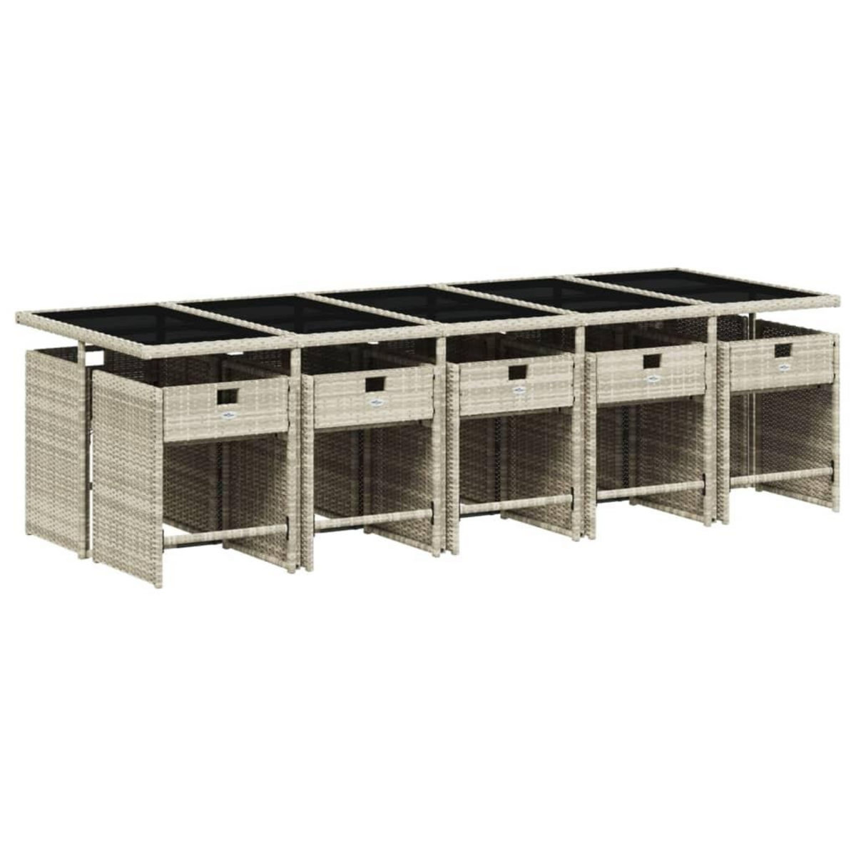 VIDAXL Ensemble a manger de jardin 11pcs avec coussins gris poly rotin