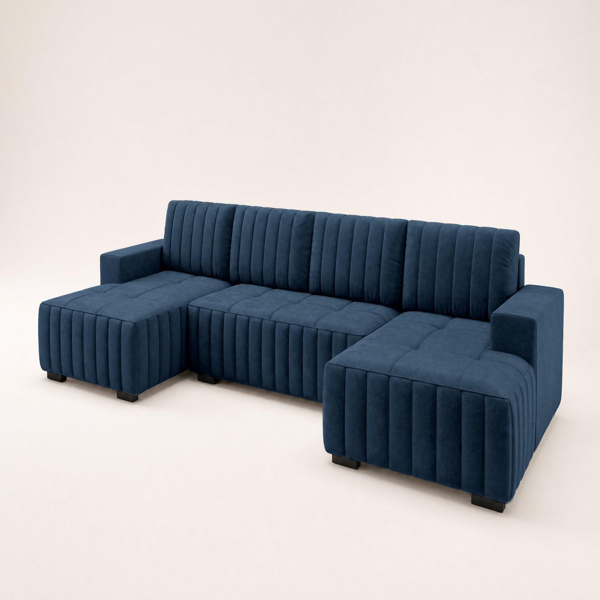 Voir la diapositive 3 : BEST MOBILIER Lazare - canapé panoramique en u 7 places convertible avec coffre en velours