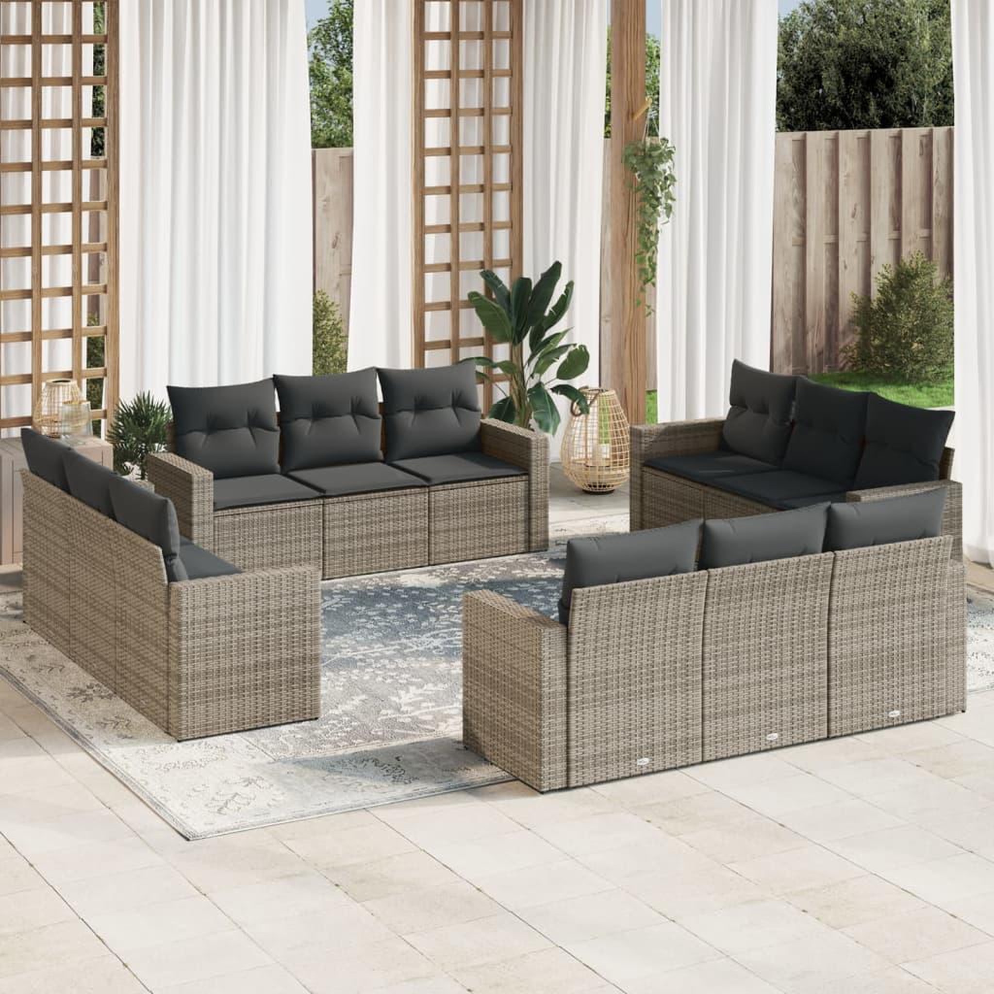 VIDAXL Salon de jardin avec coussins 12 pcs gris resine tressee