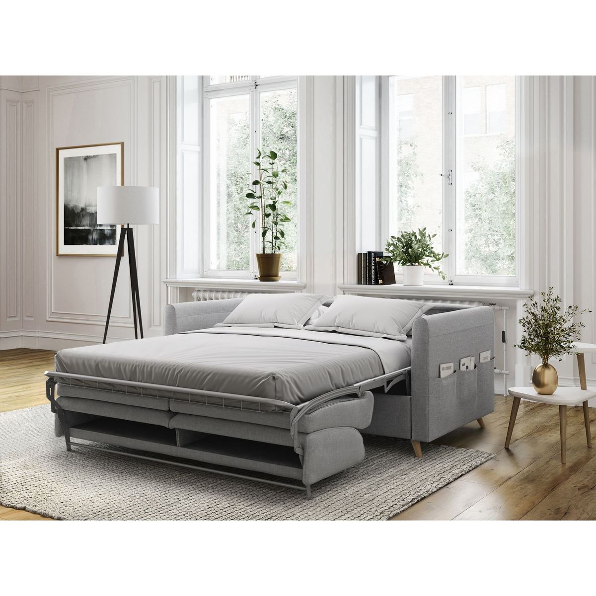 Canapé convertible  140 cm système couchage express 3 places en tissu TAMY