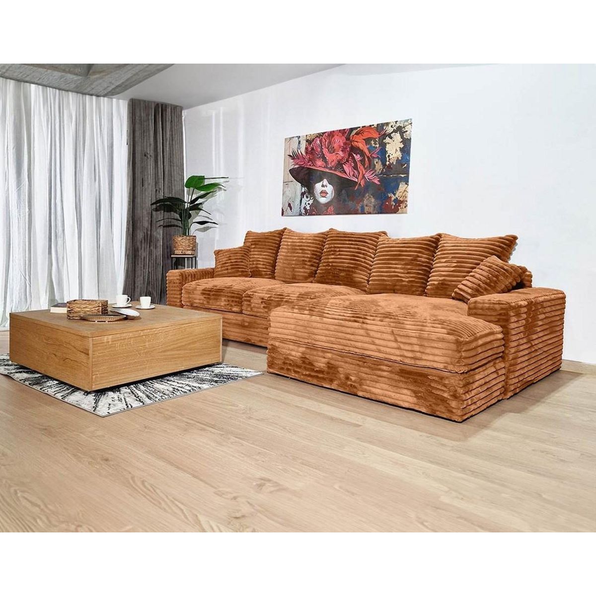 LISA DESIGN Andy - canapé d'angle droit 5 places en fausse fourrure côtelée