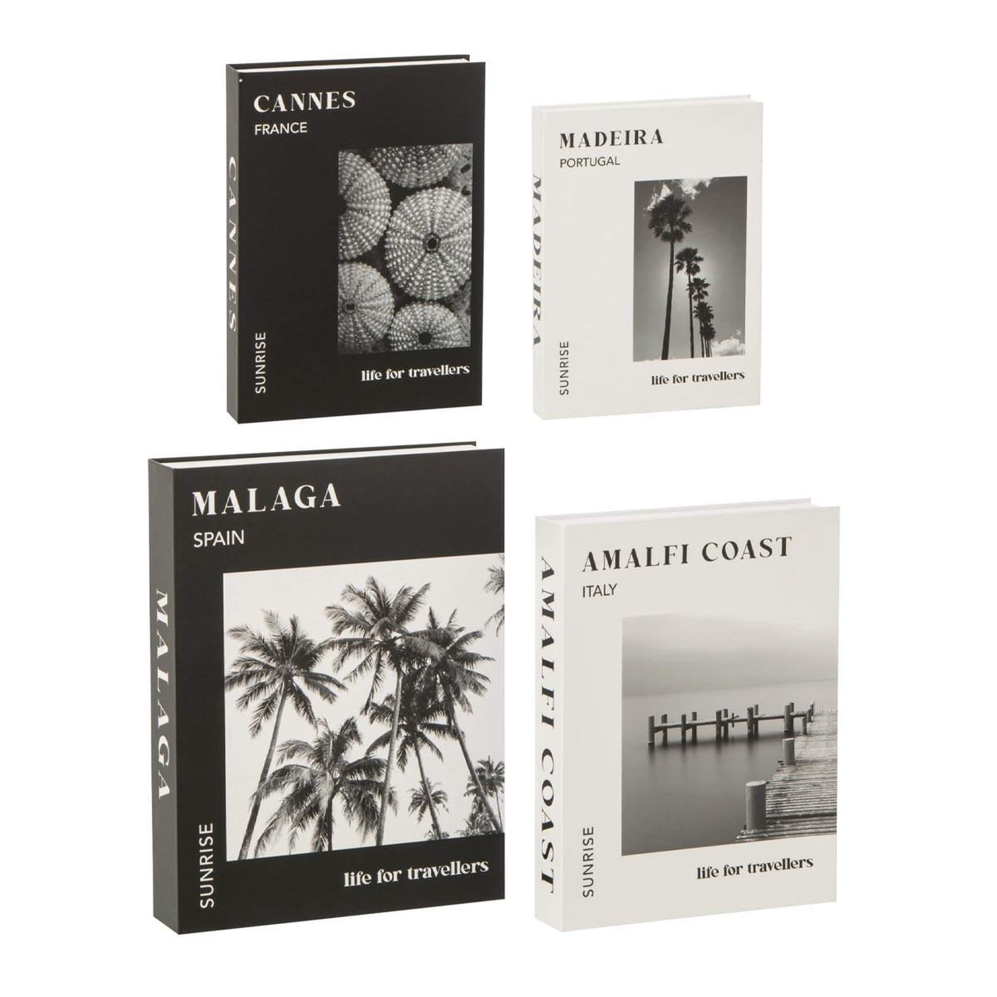 J-LINE Lot de 4 boîtes livres  riviera  33cm blanc & noir