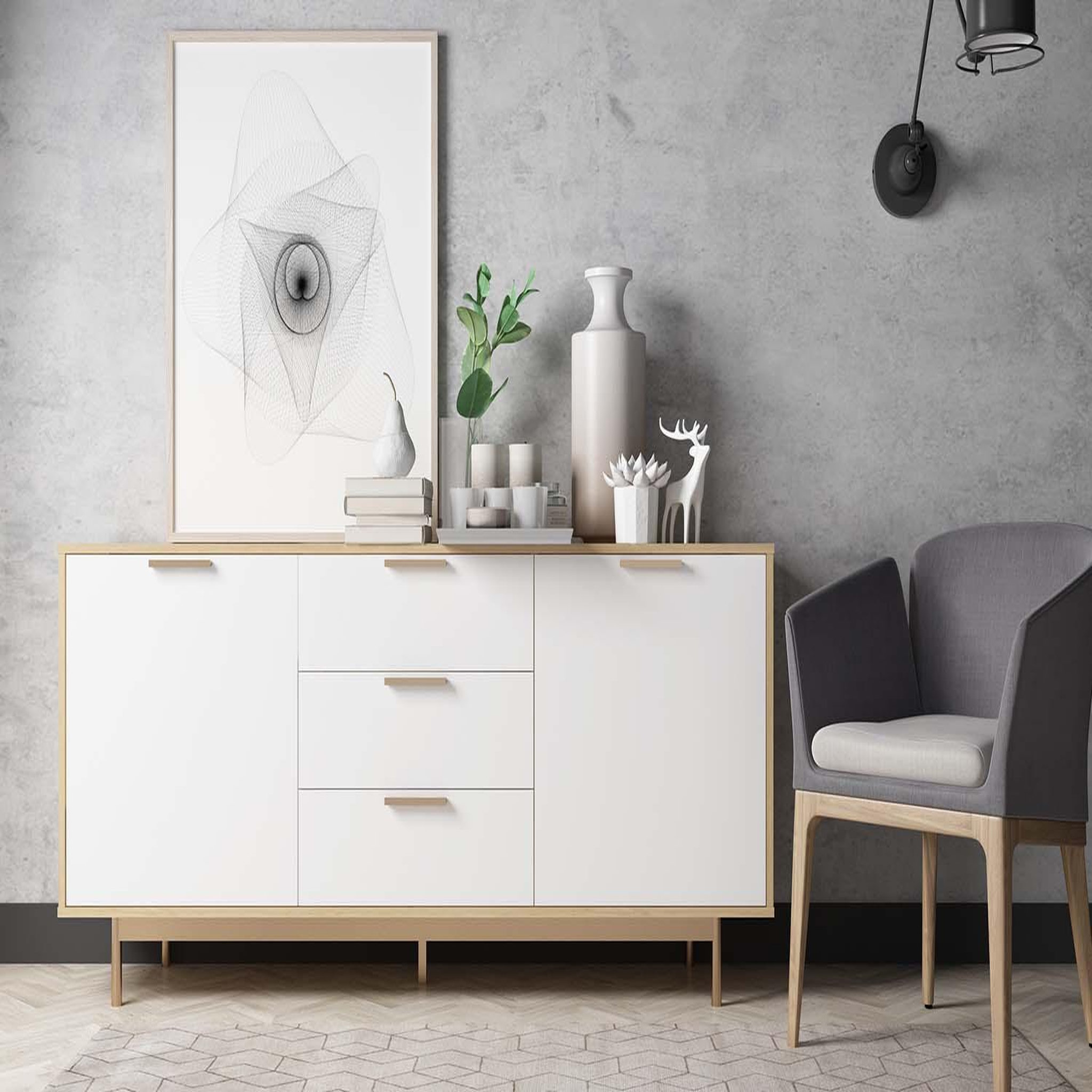 Voir la diapositive 2 : CONCEPT USINE Buffet scandinave blanc et bois naturel fyn