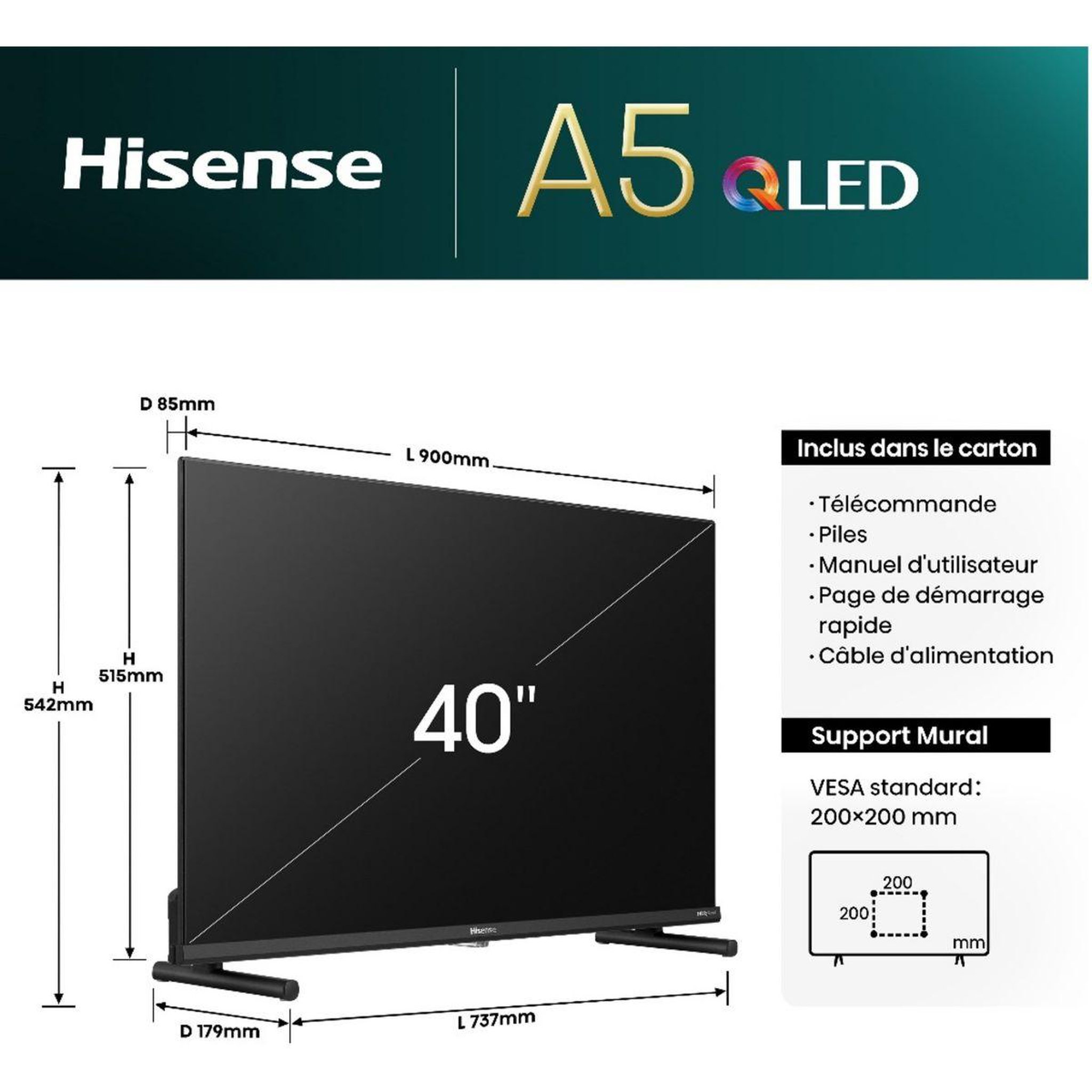 Voir la diapositive 4 : Hisense TV QLED 40A5NQ 2024