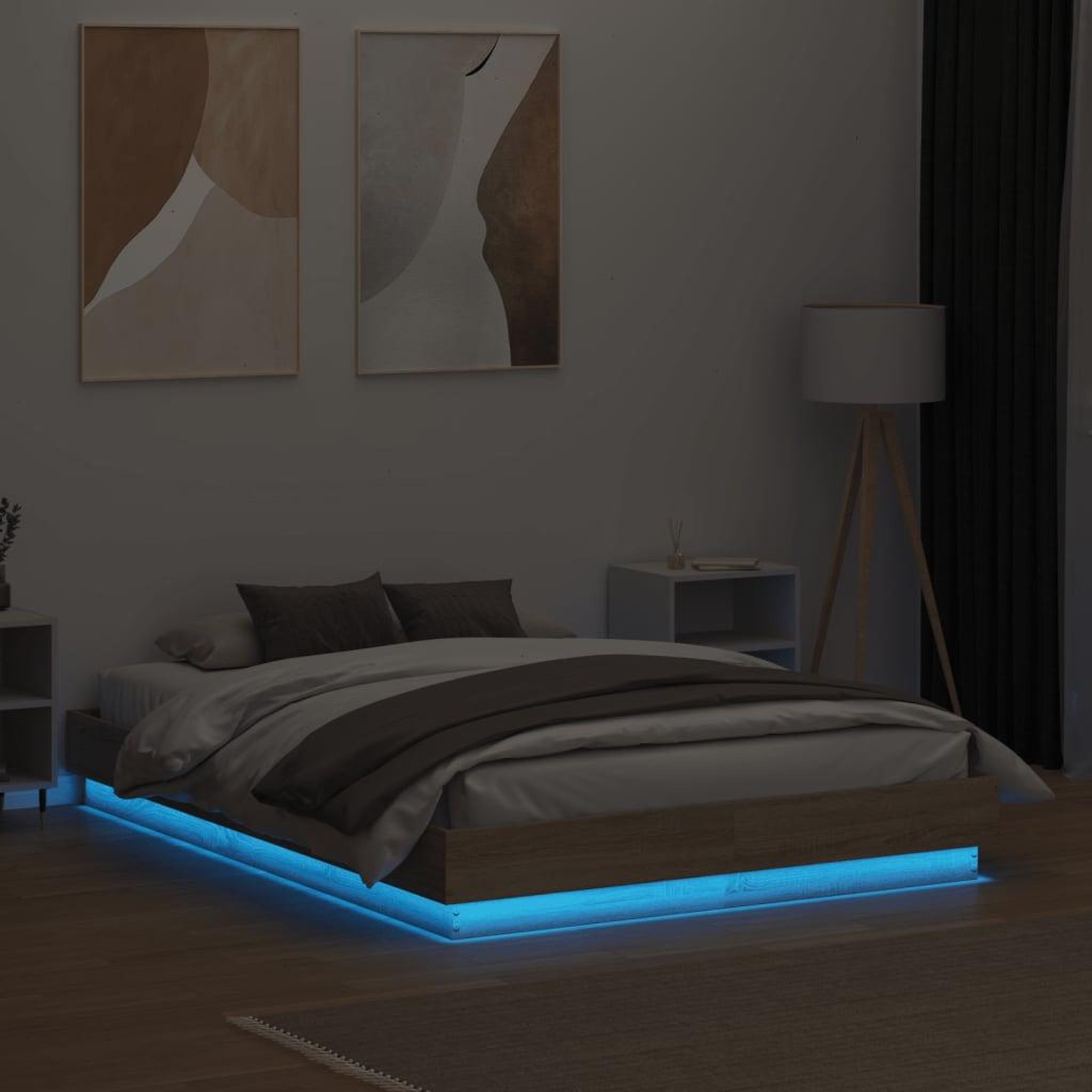 Voir la diapositive 4 : VIDAXL Cadre de lit avec LED sans matelas chene sonoma 120x190 cm