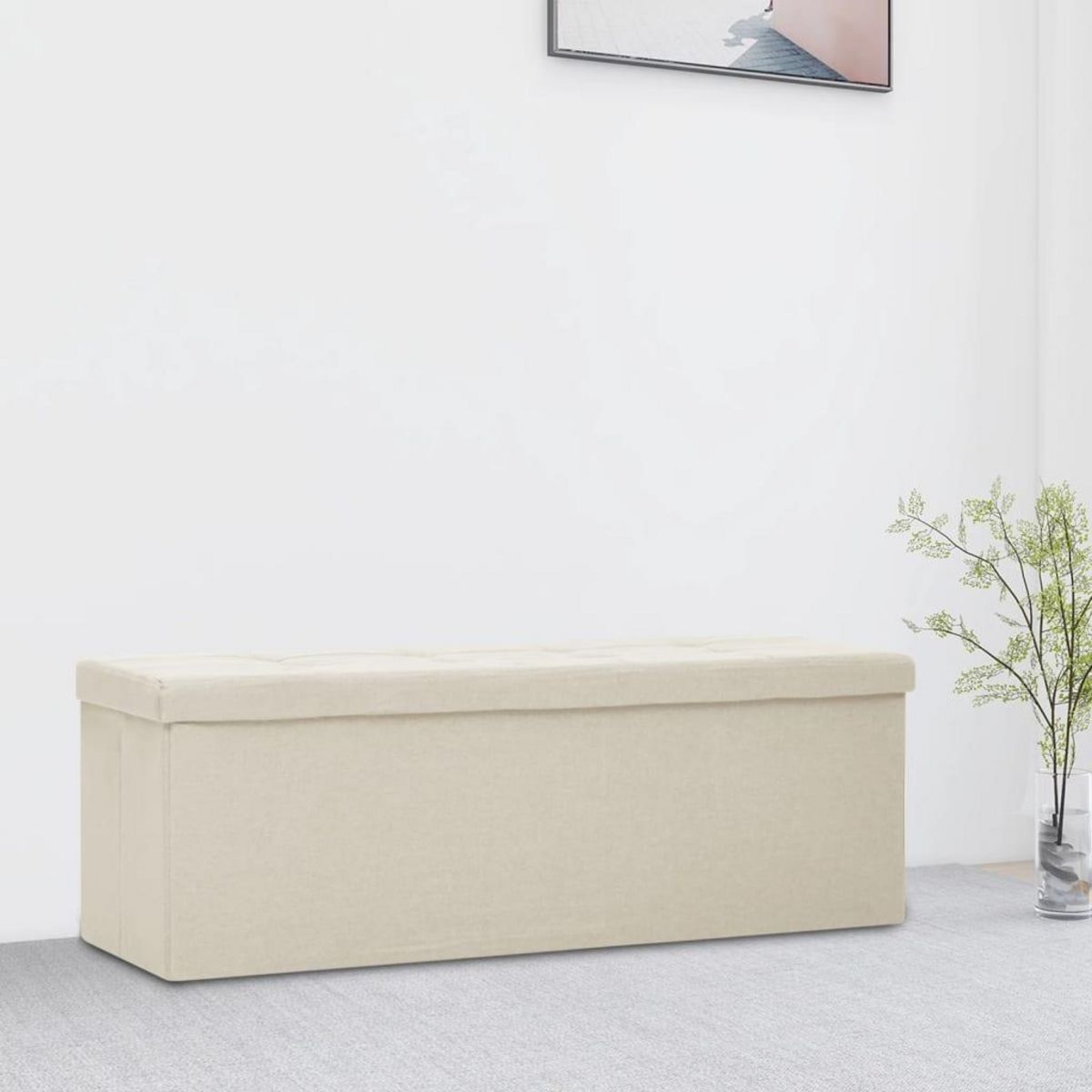 VIDAXL Banc de rangement pliable Blanc creme Faux lin