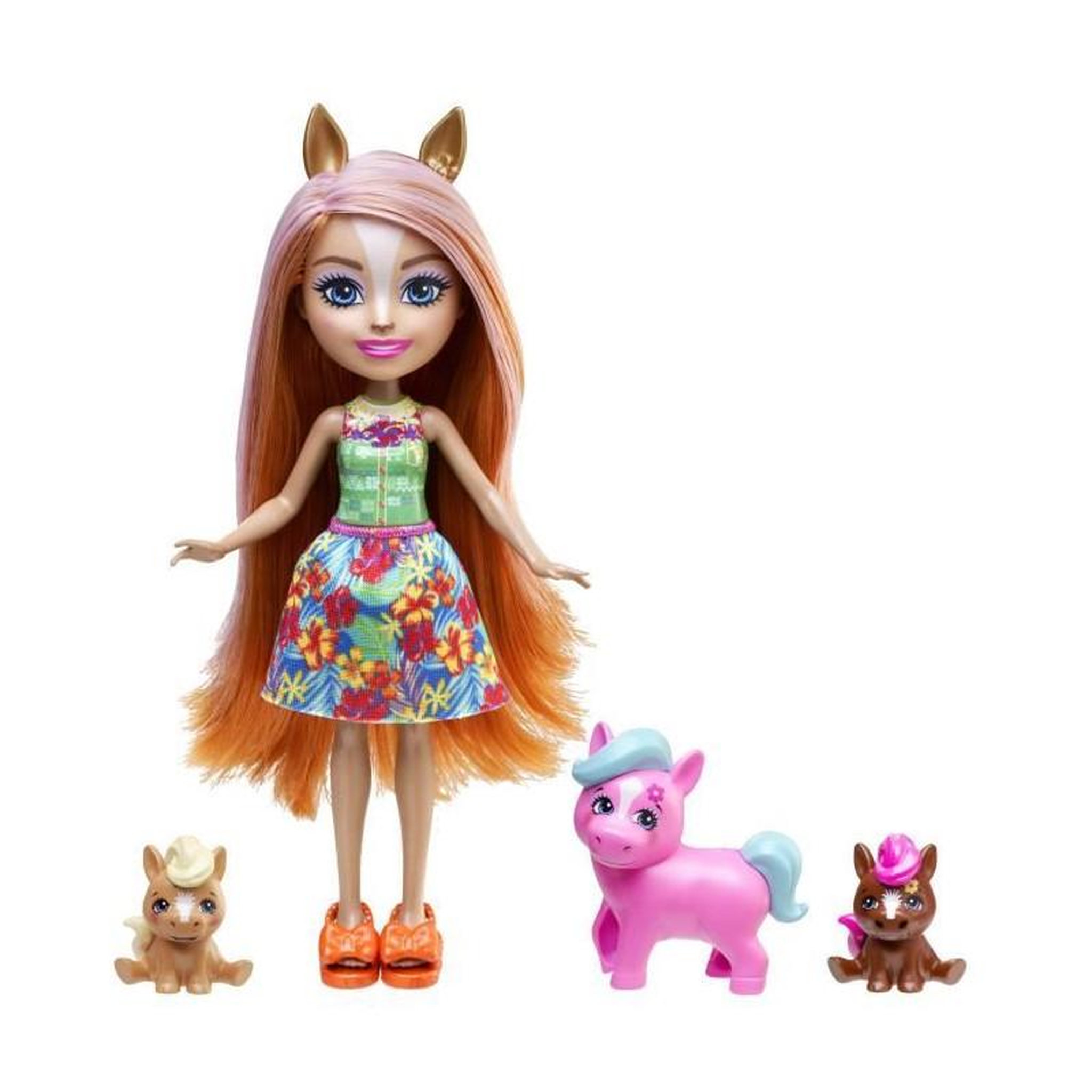 ENCHANTIMALS Enchantimals-Famille de Pensee Poney-Poupée et 3 figurines poneys HXB99