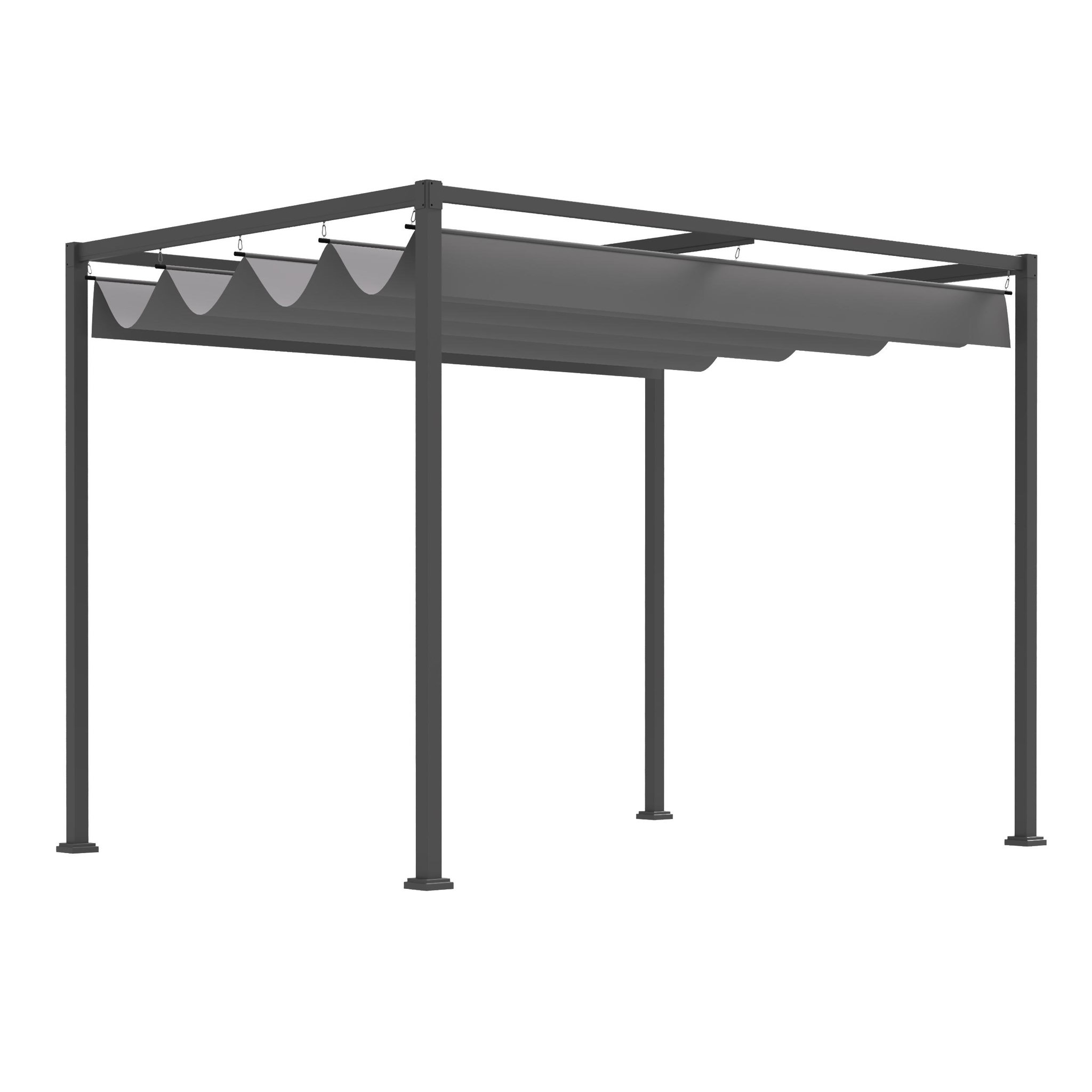 Voir la diapositive 1 : OUTSUNNY Pergola rétractable 2,98L x 2,13l x 2,22H m structure métal époxy anticorrosion toile polyester haute densité 180 g/m² incluse gris