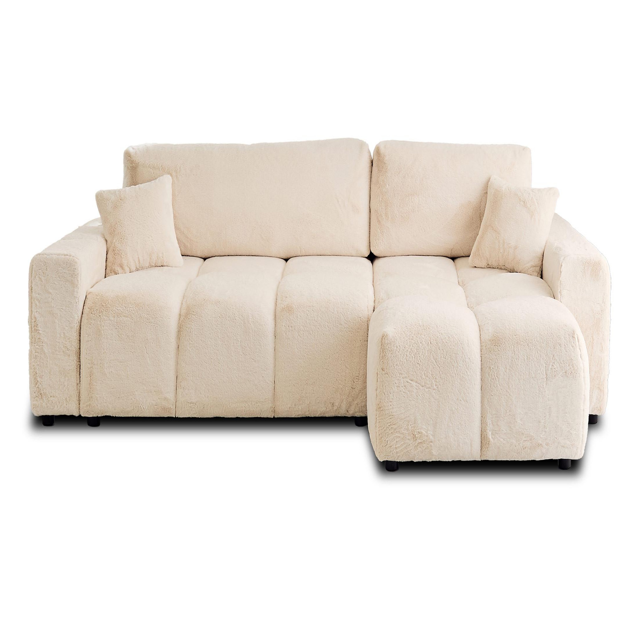 BEST MOBILIER Crocus - canapé d'angle réversible - 4 places - convertible avec coffre - en fausse fourrure. Coloris disponibles : Gris, Noir, Bleu, Orange, Beige
