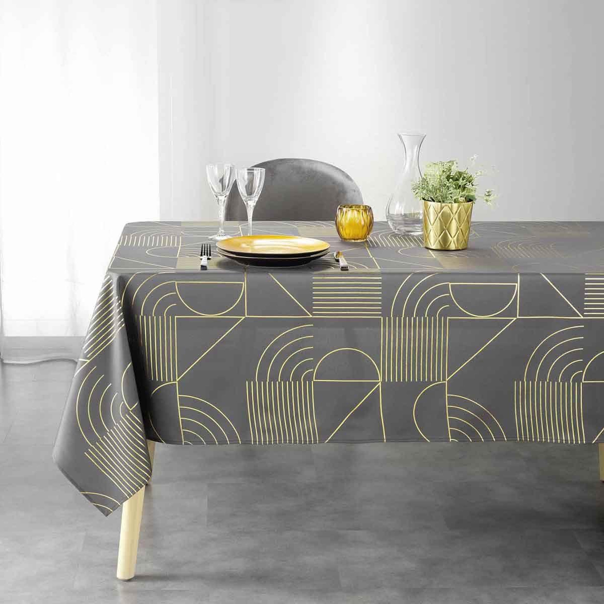 Voir la diapositive 3 : Douceur d'Intérieur Nappe imprimée déco  lineor  150x300cm anthracite