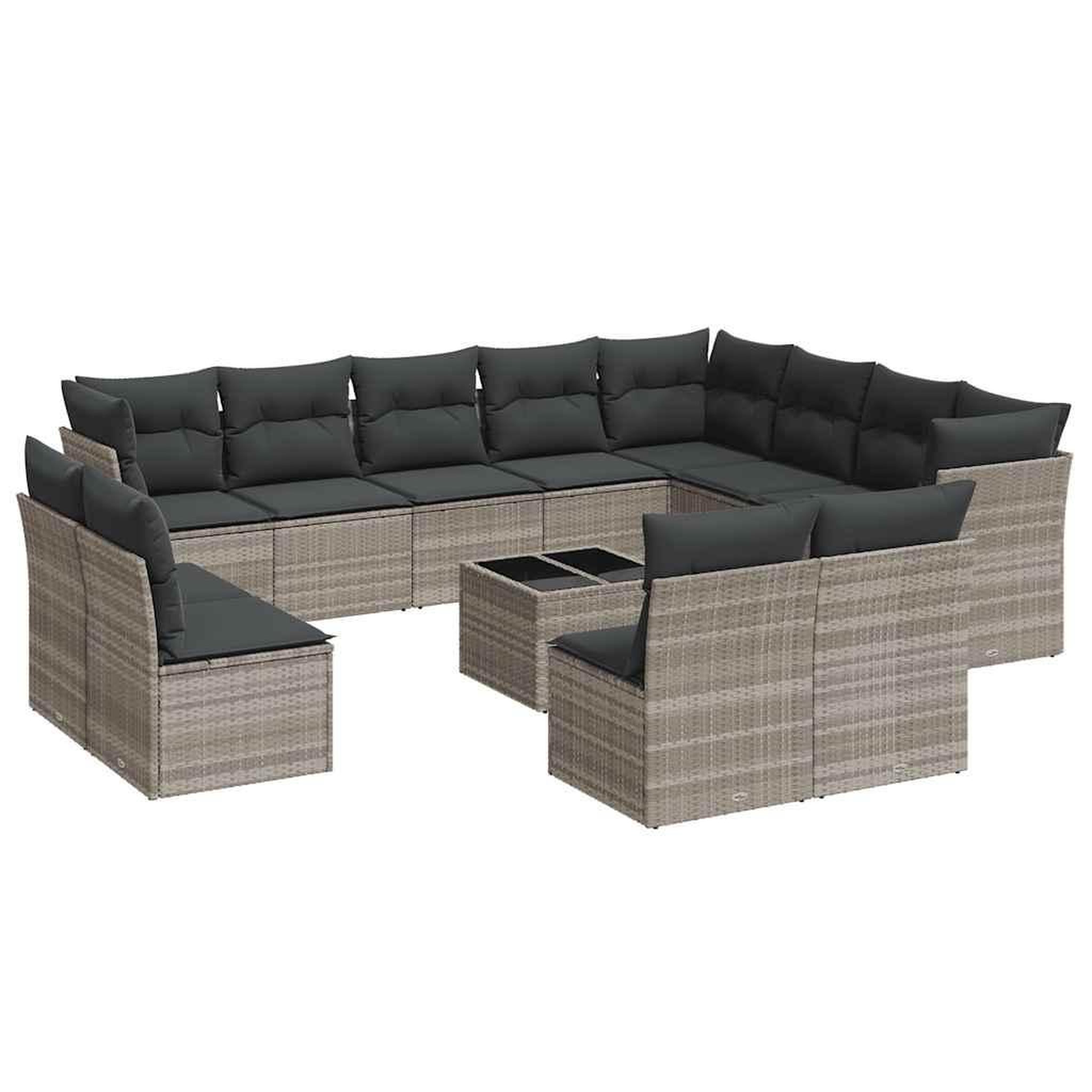 Voir la diapositive 2 : VIDAXL Salon de jardin avec coussins 13 pcs gris clair resine tressee