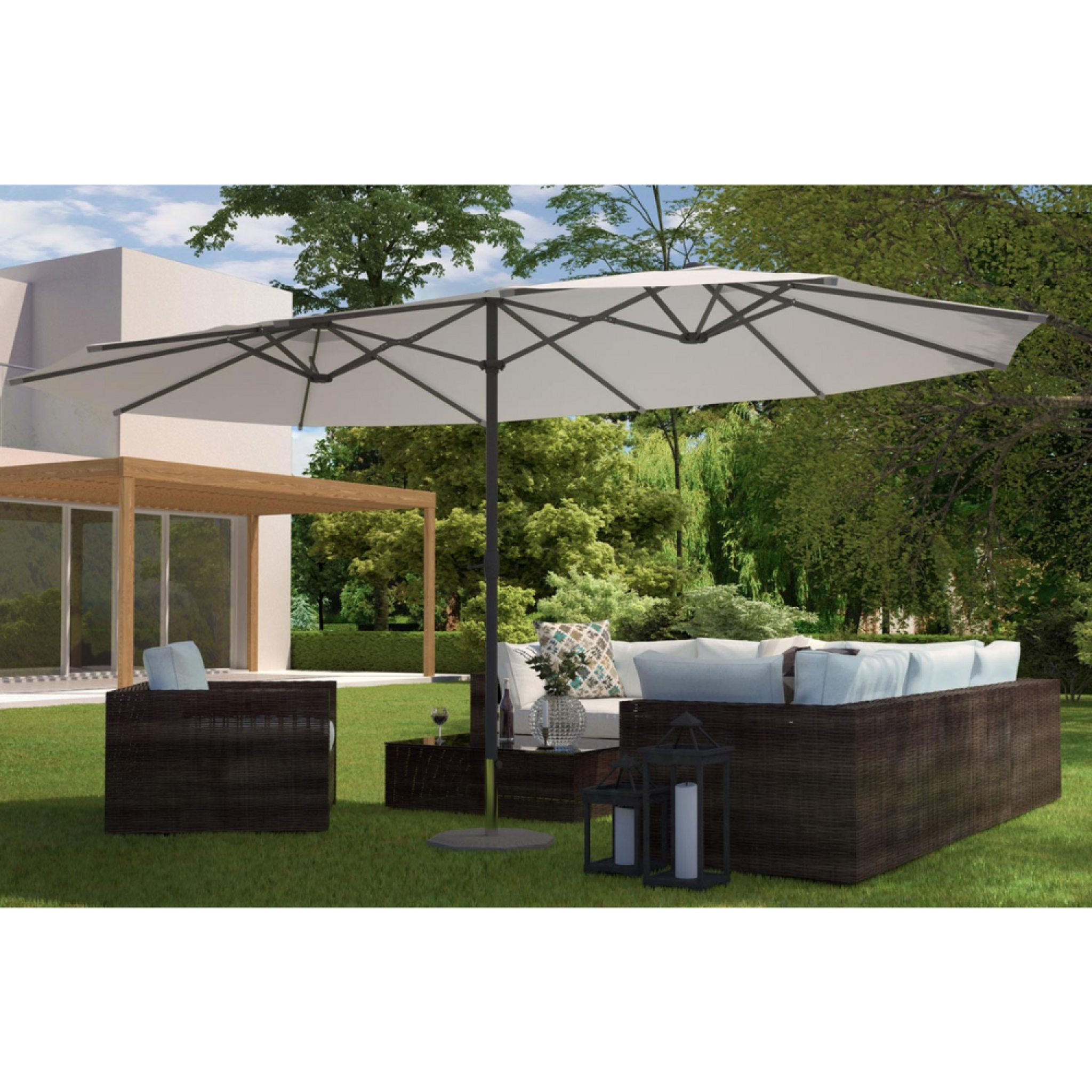 Voir la diapositive 6 : CONCEPT USINE Parasol double ecru droit ovale 27 x 46 m venice