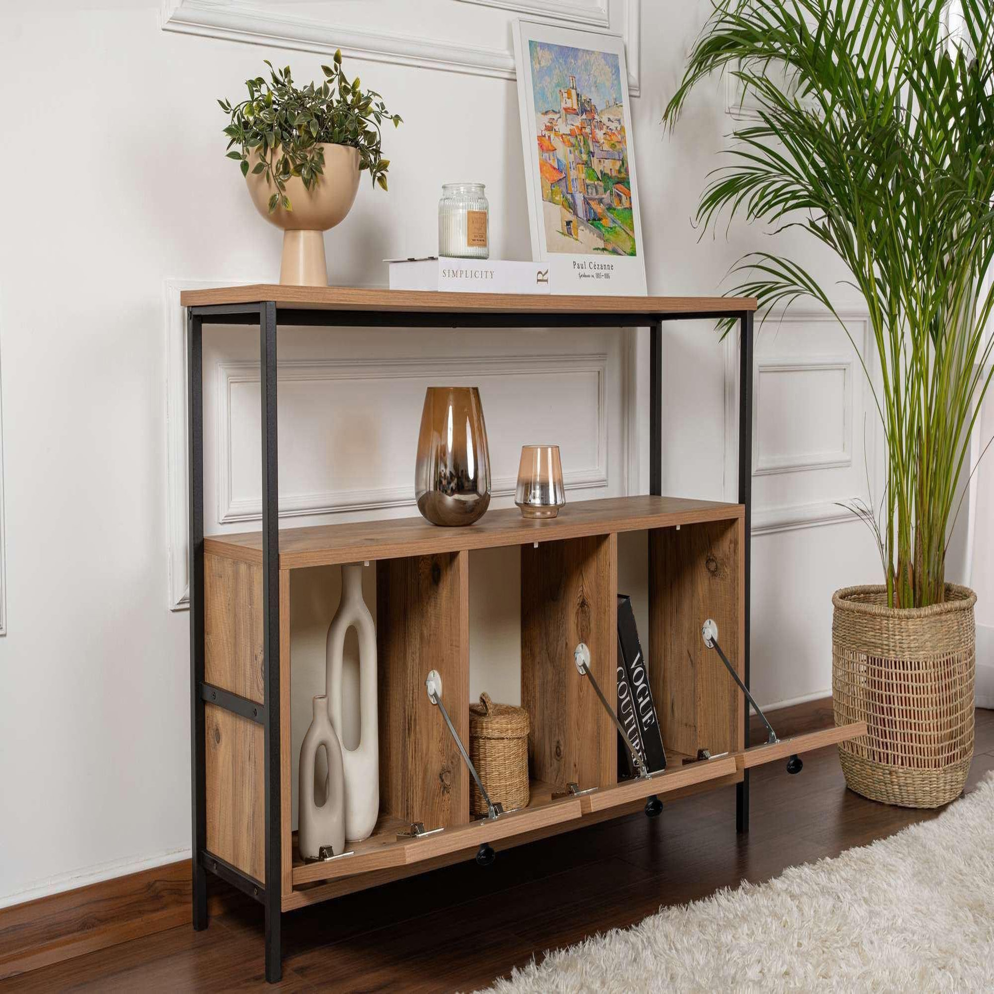 Voir la diapositive 4 : Habitat et Jardin Console en bois  solace  - 120 x 29 x 77 cm - pin atlantique noir