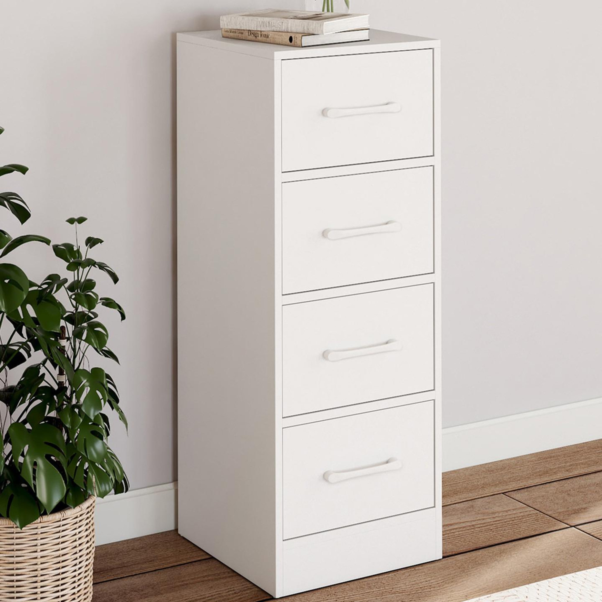 Voir la diapositive 2 : ID MARKET Meuble d'appoint 4 tiroirs uppah 30x30x80 cm chiffonnier pour entrée salle de bain bois blanc
