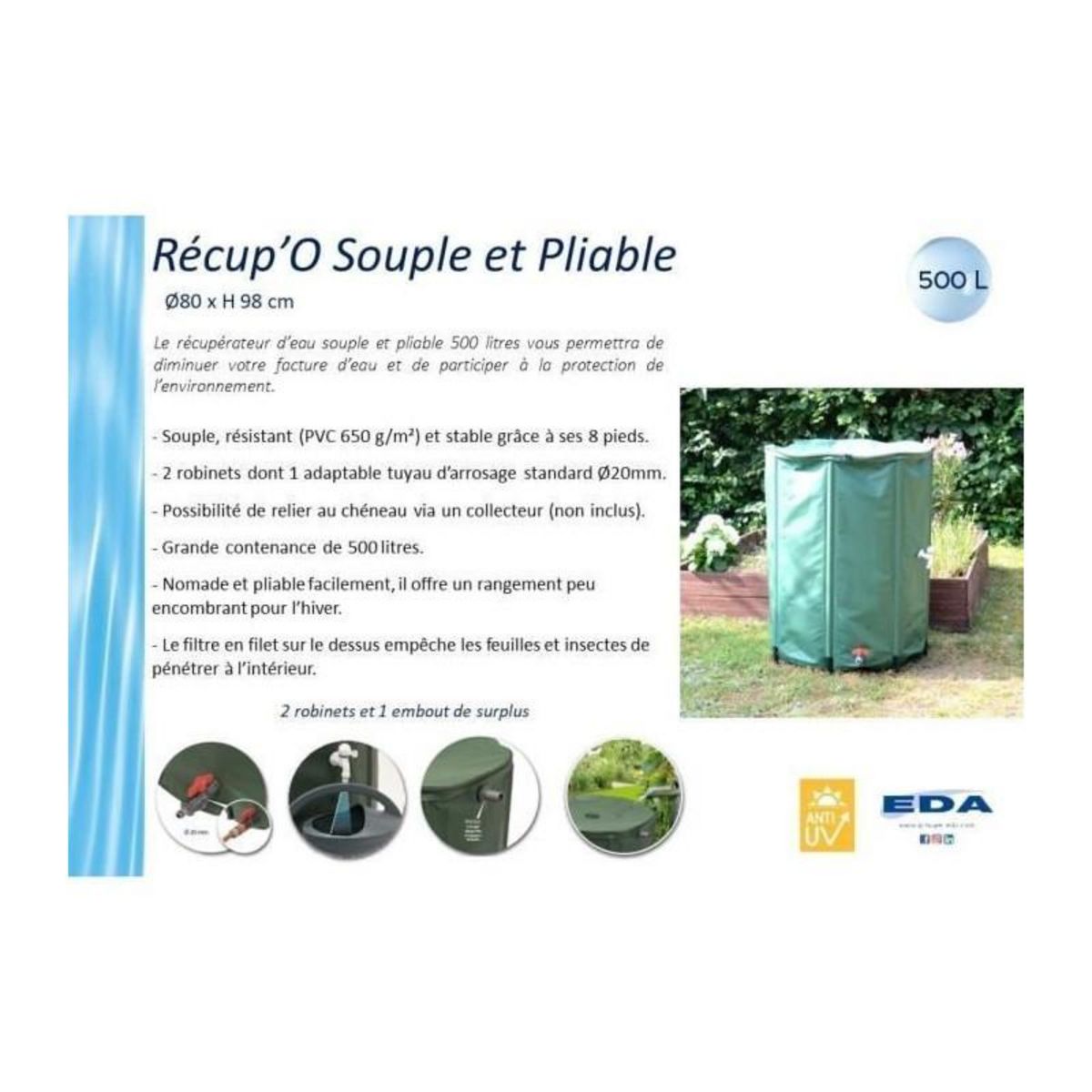 Eda Récupérateur d'eau souple et pliable 500 litres - Eda
